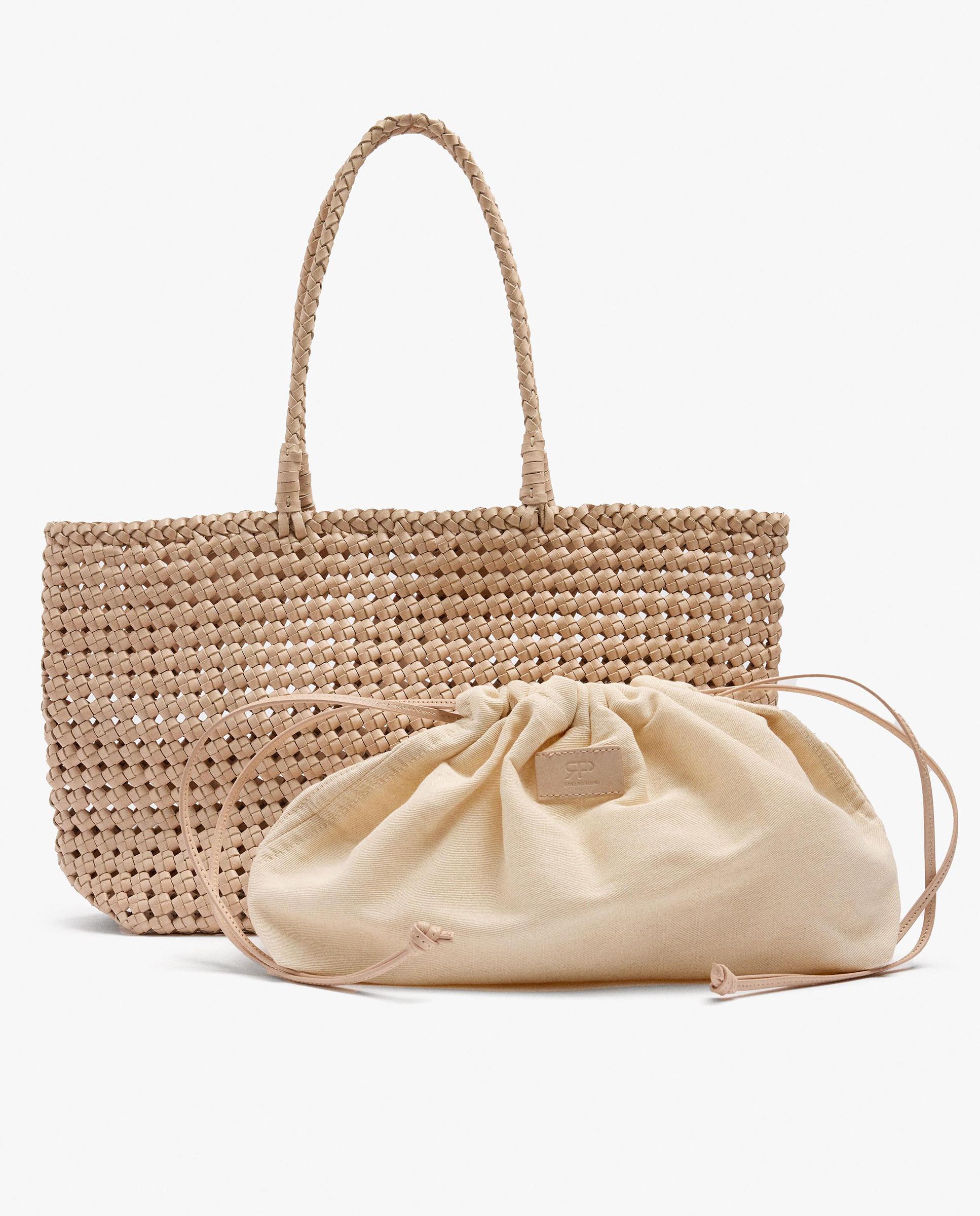 Shopper 100% piel trenzado en liso con cierre fruncido - Parfois - Crudo Crudo-3