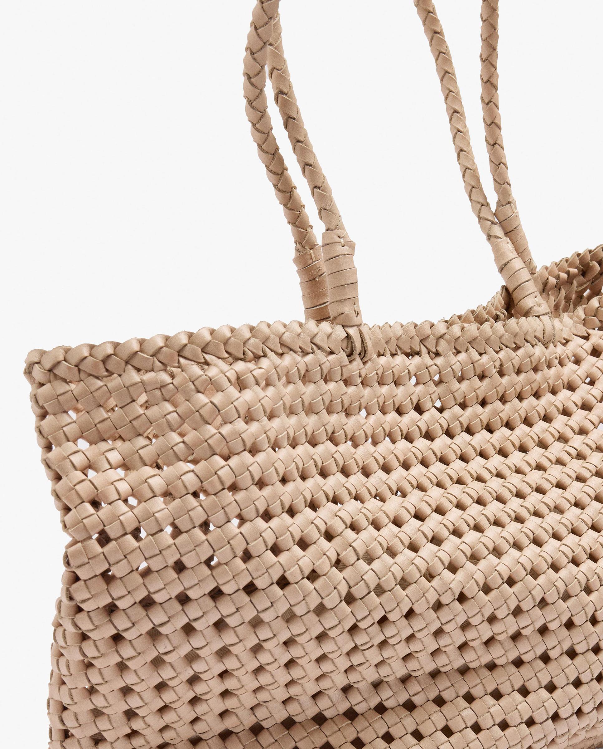 Shopper 100% piel trenzado en liso con cierre fruncido - Parfois - Crudo Crudo-2
