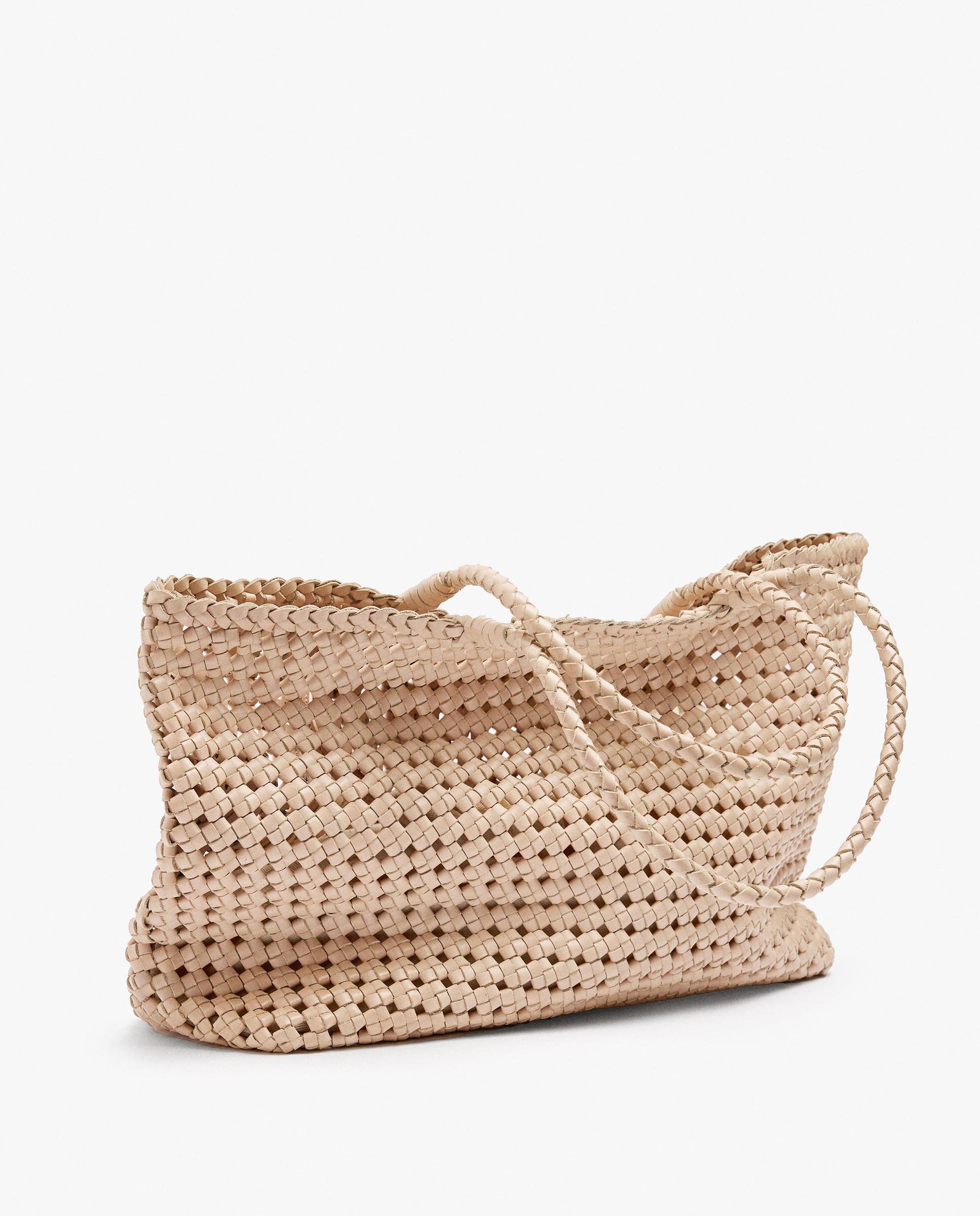 Shopper 100% piel trenzado en liso con cierre fruncido - Parfois - Crudo Crudo-4