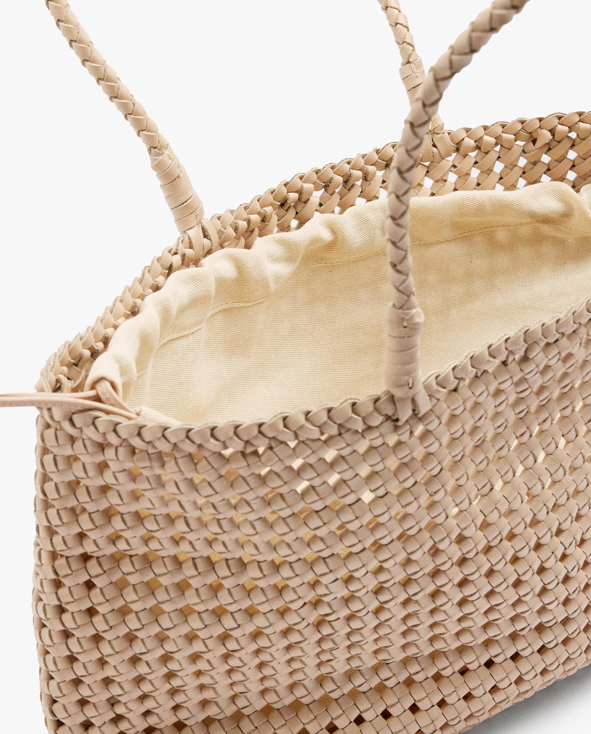 Shopper 100% piel trenzado en liso con cierre fruncido - Parfois - Crudo Crudo-5