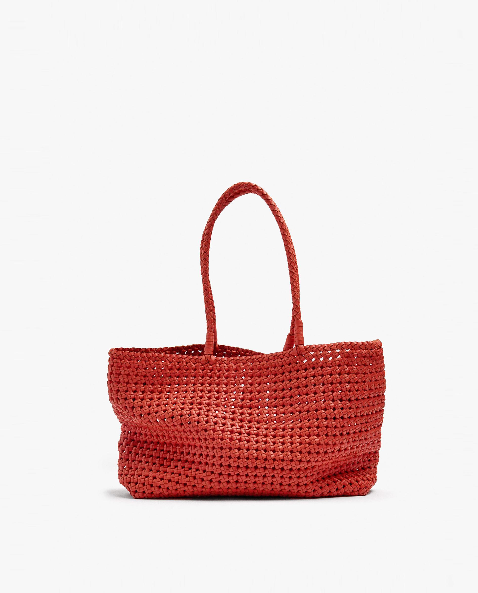Shopper 100% piel trenzado en liso con cierre fruncido - Parfois - Rojo Rojo-1