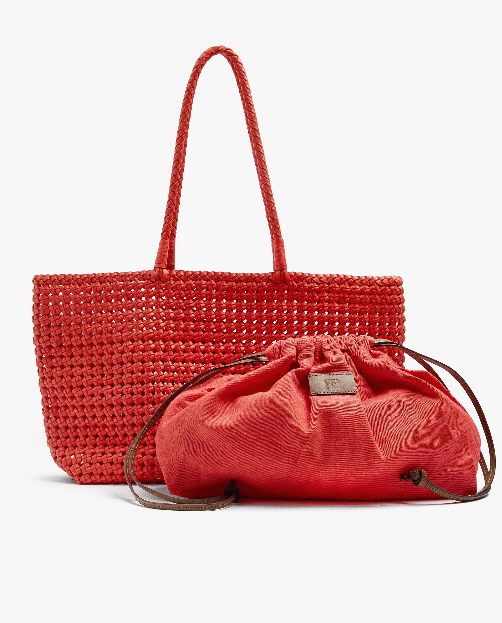Shopper 100% piel trenzado en liso con cierre fruncido - Parfois - Rojo Rojo-3