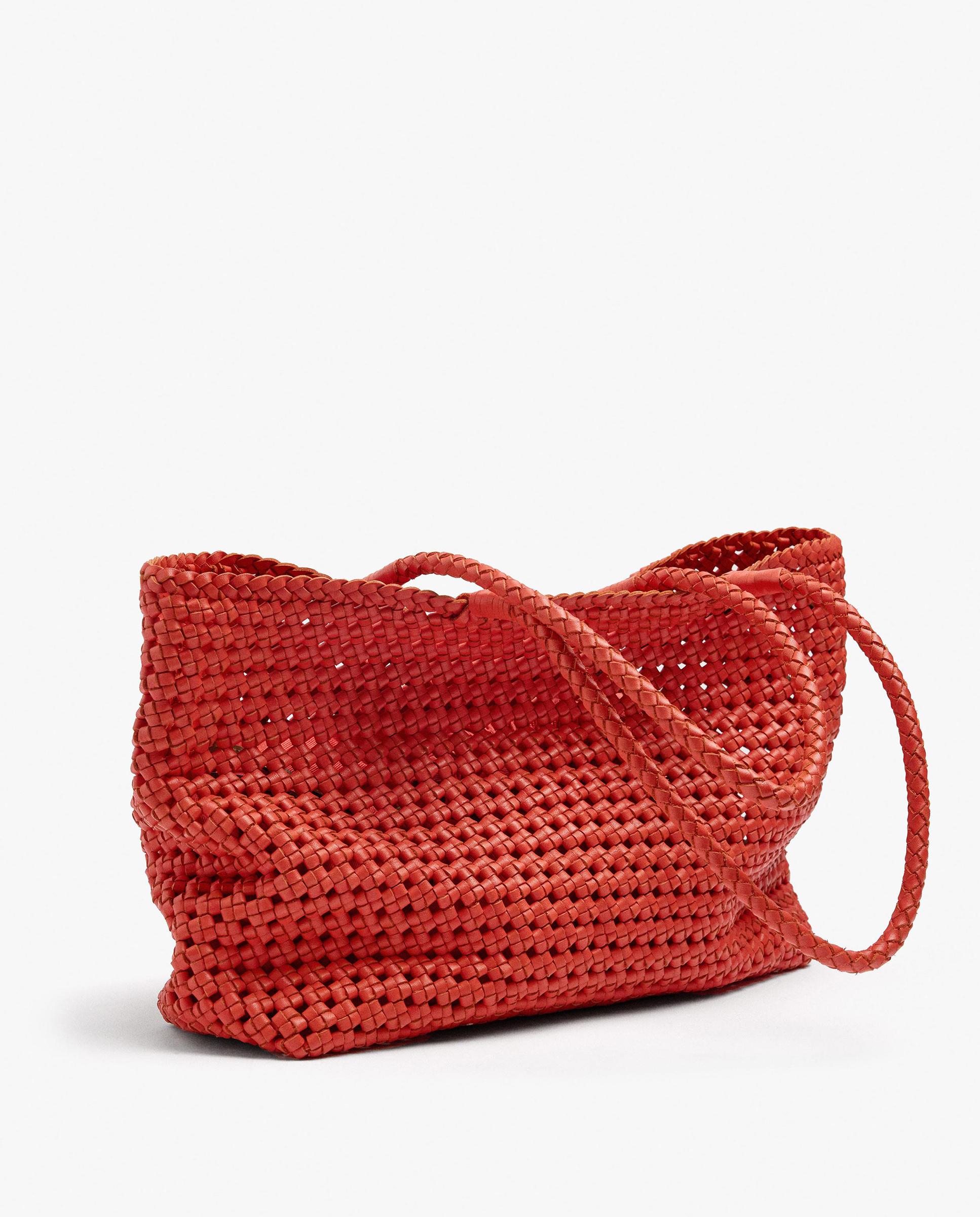 Shopper 100% piel trenzado en liso con cierre fruncido - Parfois - Rojo Rojo-4