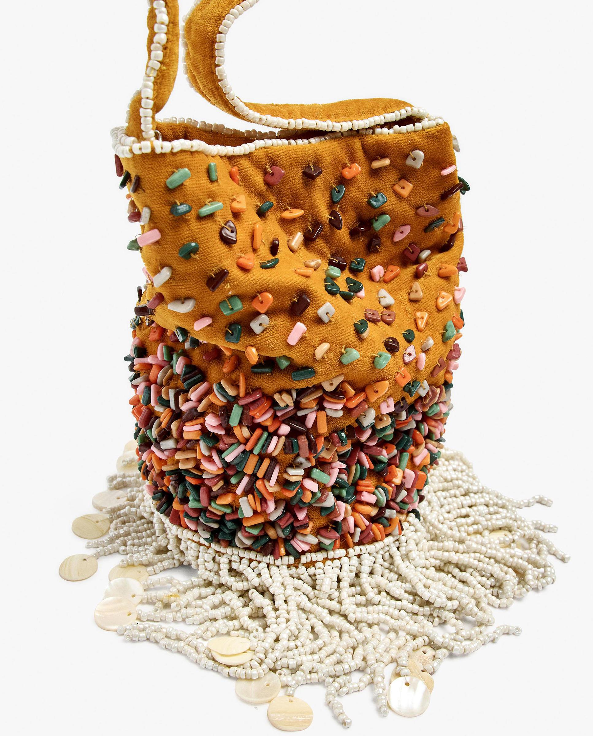 Bolso de fiesta estilo bombonera con cuentas y flecos con cierre imantado - Parfois - Multicolor Multicolor-3
