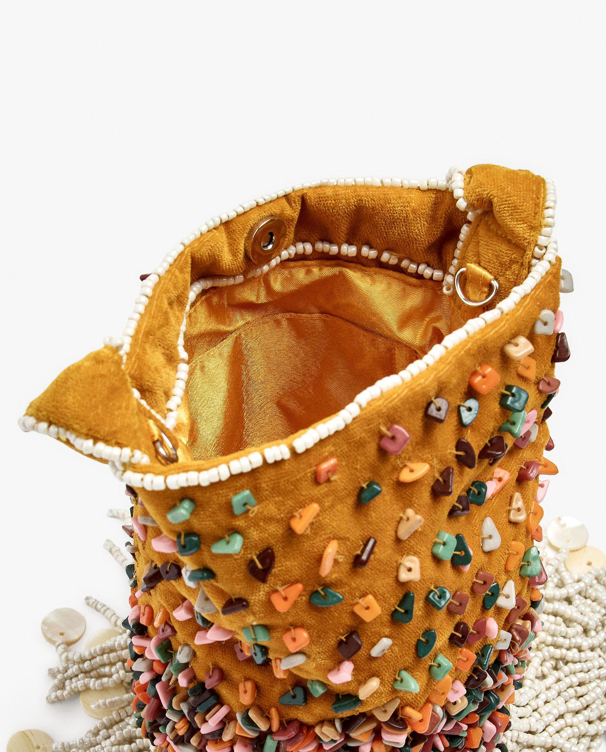 Bolso de fiesta estilo bombonera con cuentas y flecos con cierre imantado - Parfois - Multicolor Multicolor-4