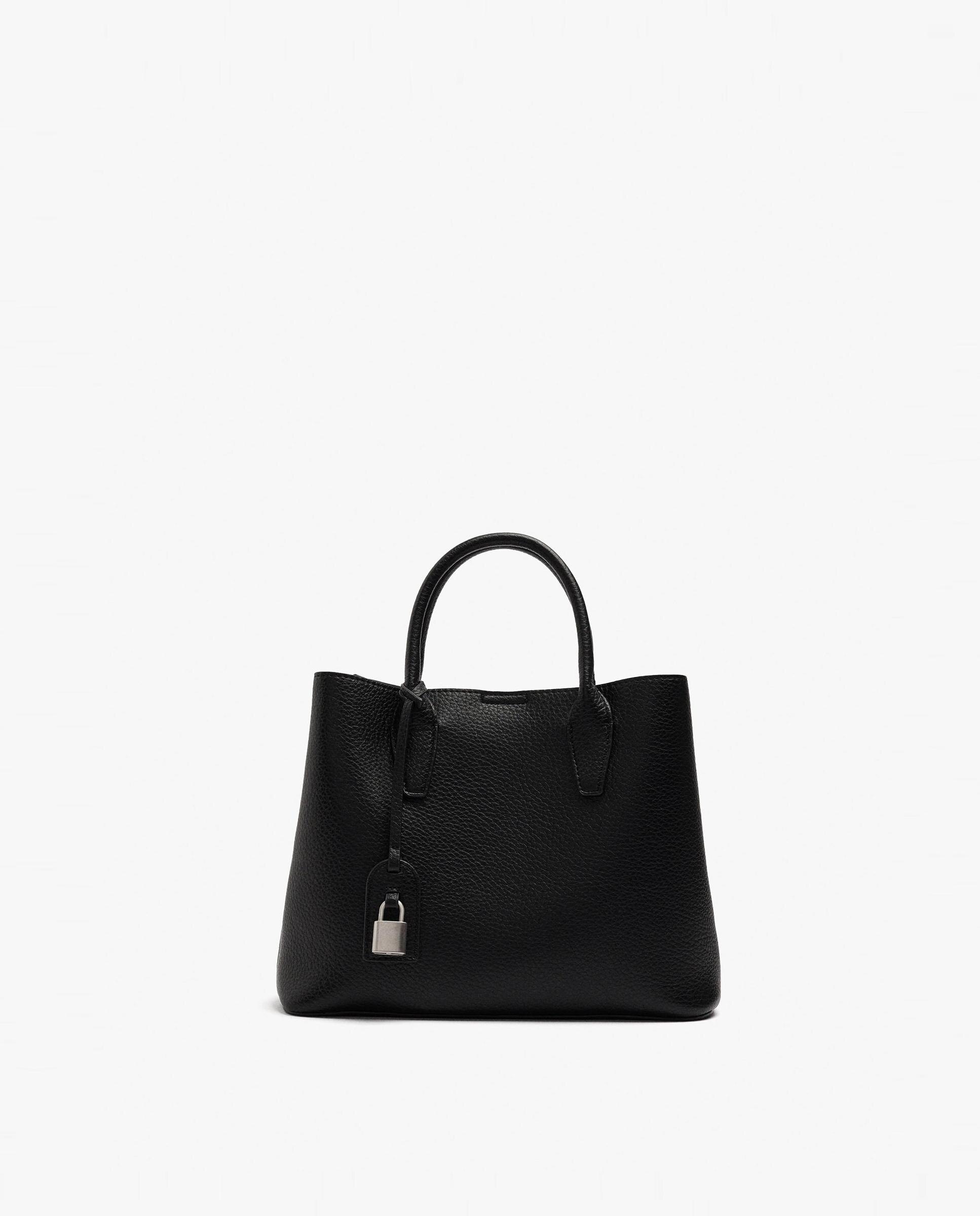 Bolso de mano estilo tote convertible a bandolera con candado extraíble en liso - Parfois - Negro Negro-1