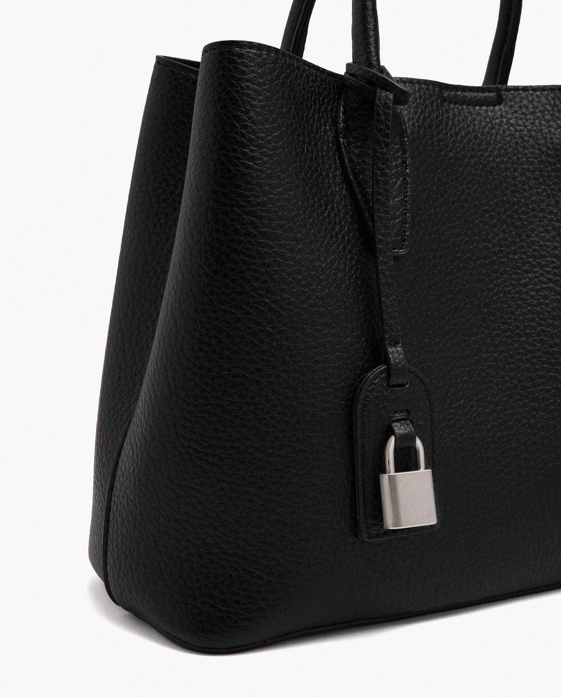 Bolso de mano estilo tote convertible a bandolera con candado extraíble en liso - Parfois - Negro Negro-3