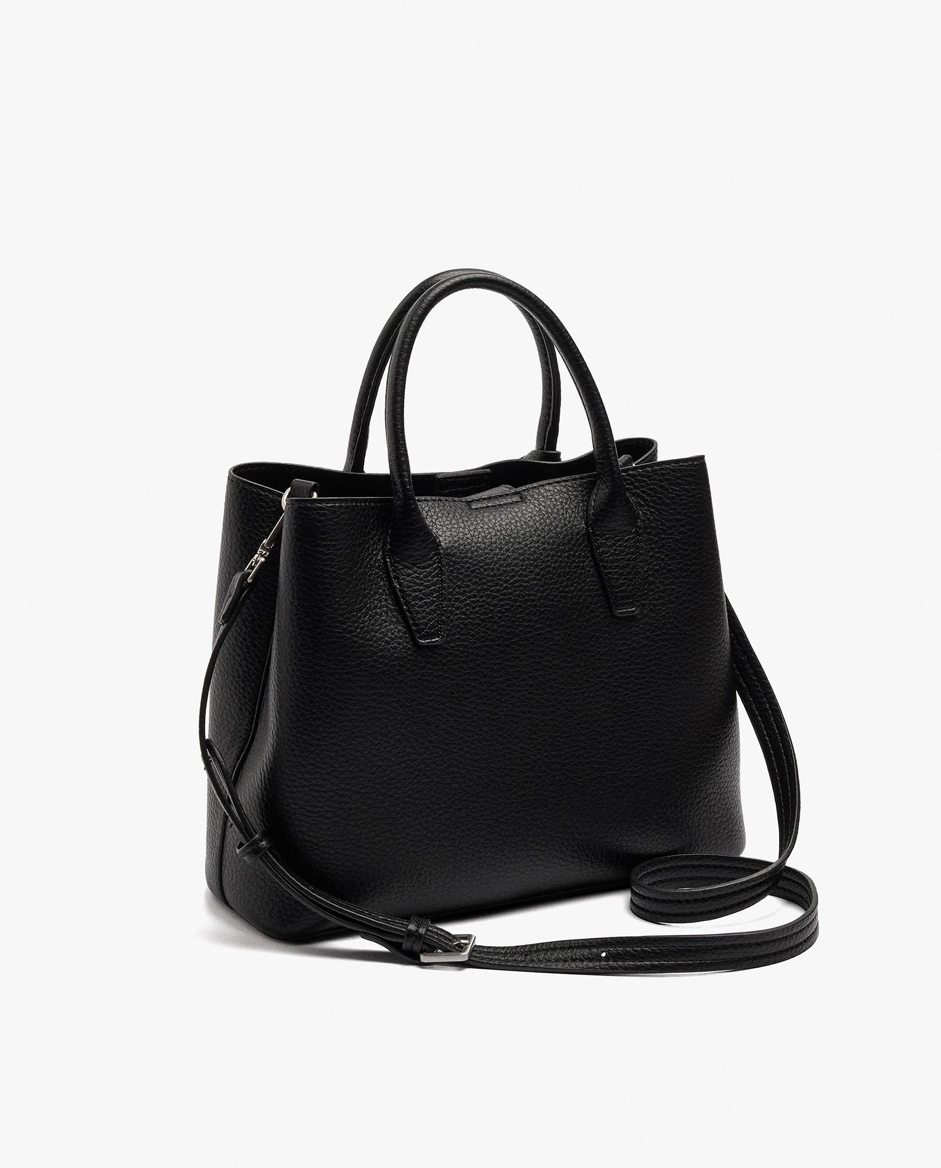 Bolso de mano estilo tote convertible a bandolera con candado extraíble en liso - Parfois - Negro Negro-2