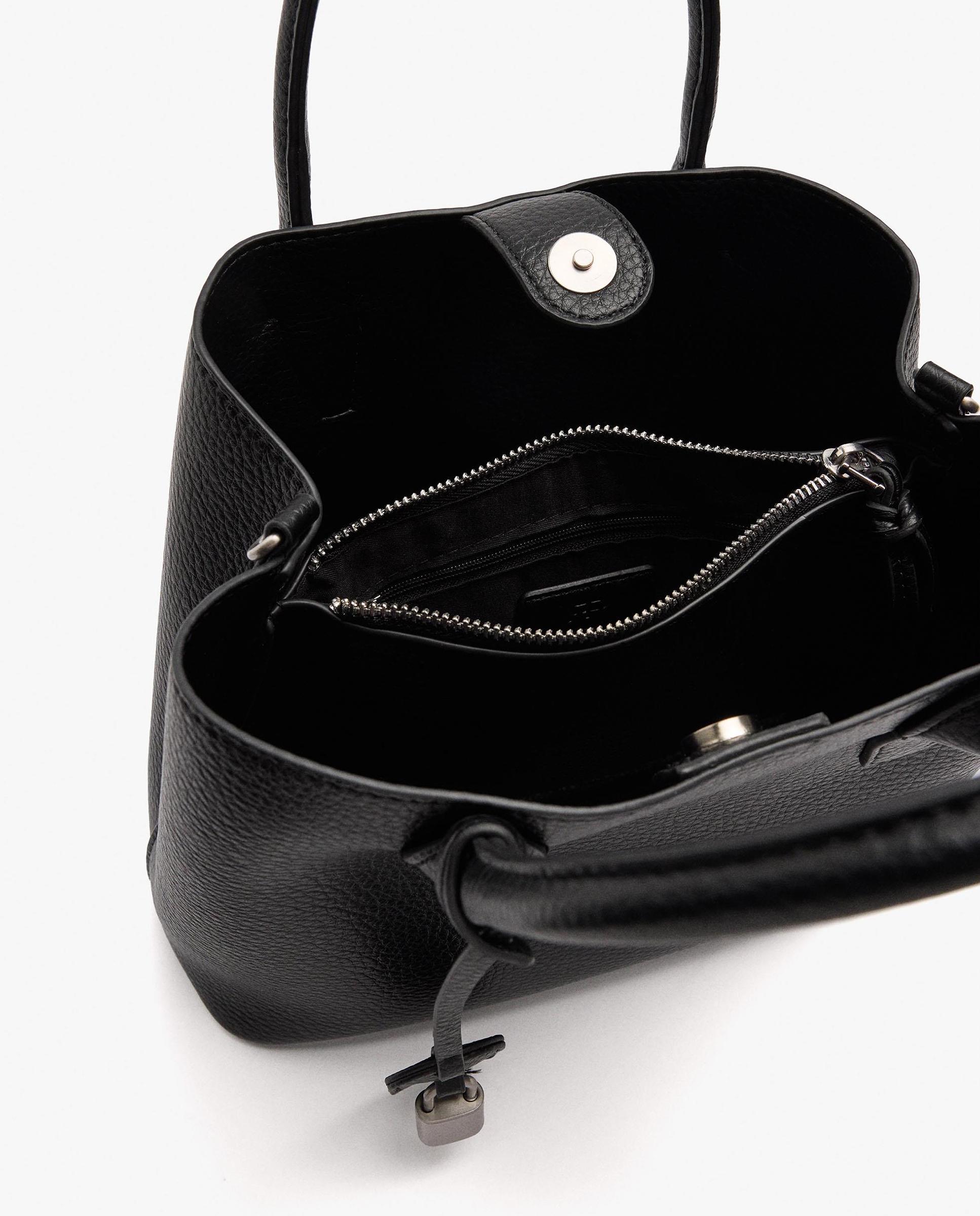 Bolso de mano estilo tote convertible a bandolera con candado extraíble en liso - Parfois - Negro Negro-4