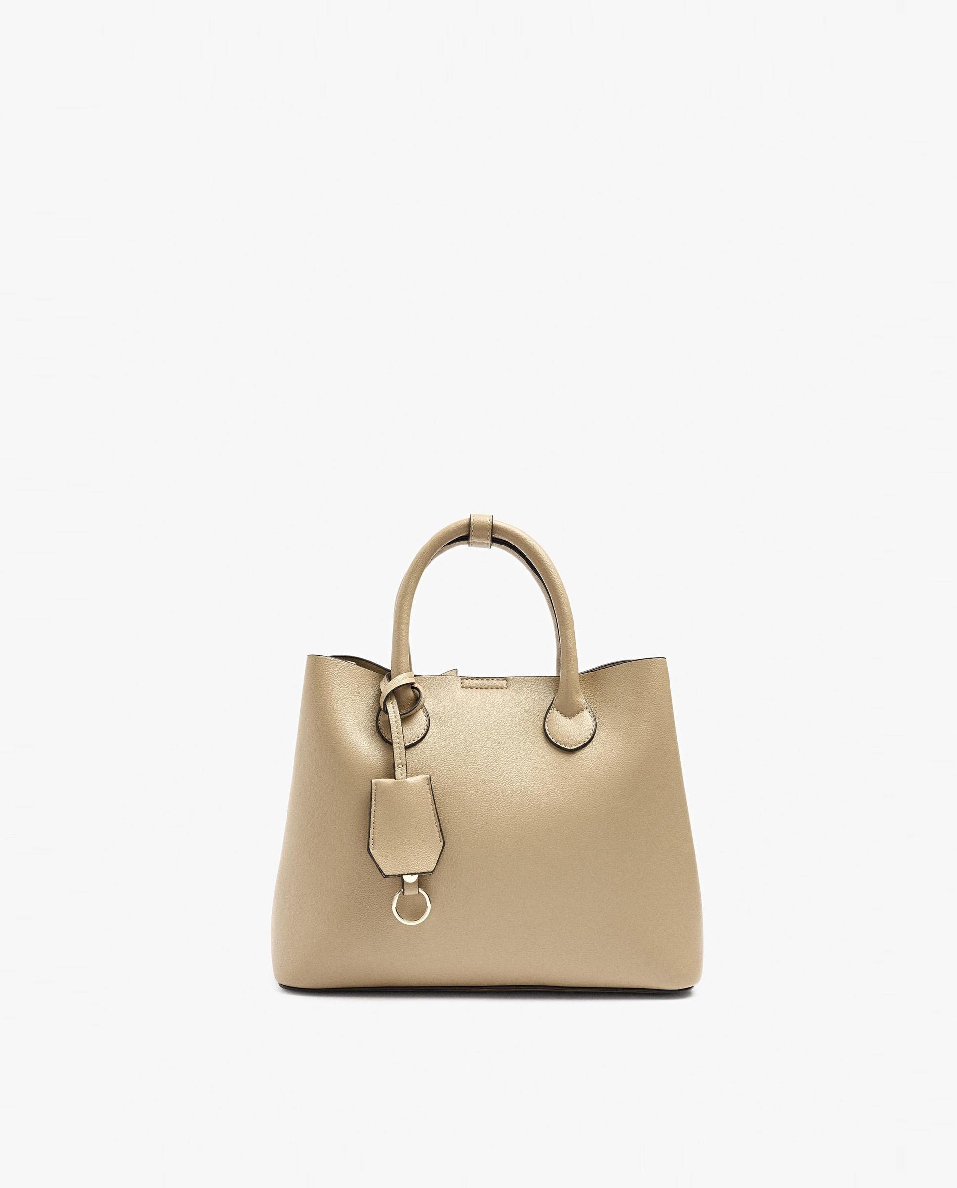 Bolso de mano estilo tote convertible a bandolera con cierre imantado en liso - Parfois - Beige Beige-1