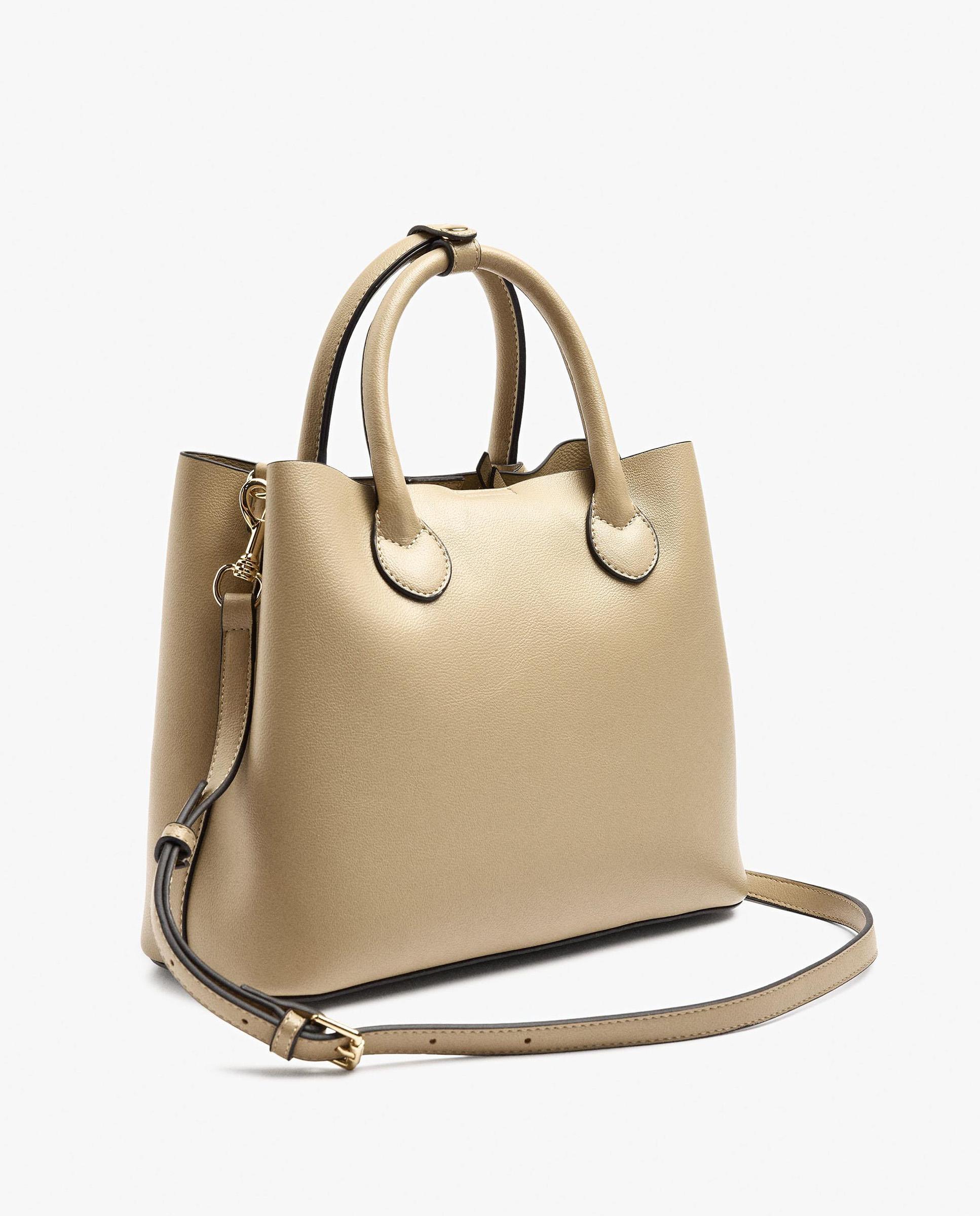Bolso de mano estilo tote convertible a bandolera con cierre imantado en liso - Parfois - Beige Beige-2