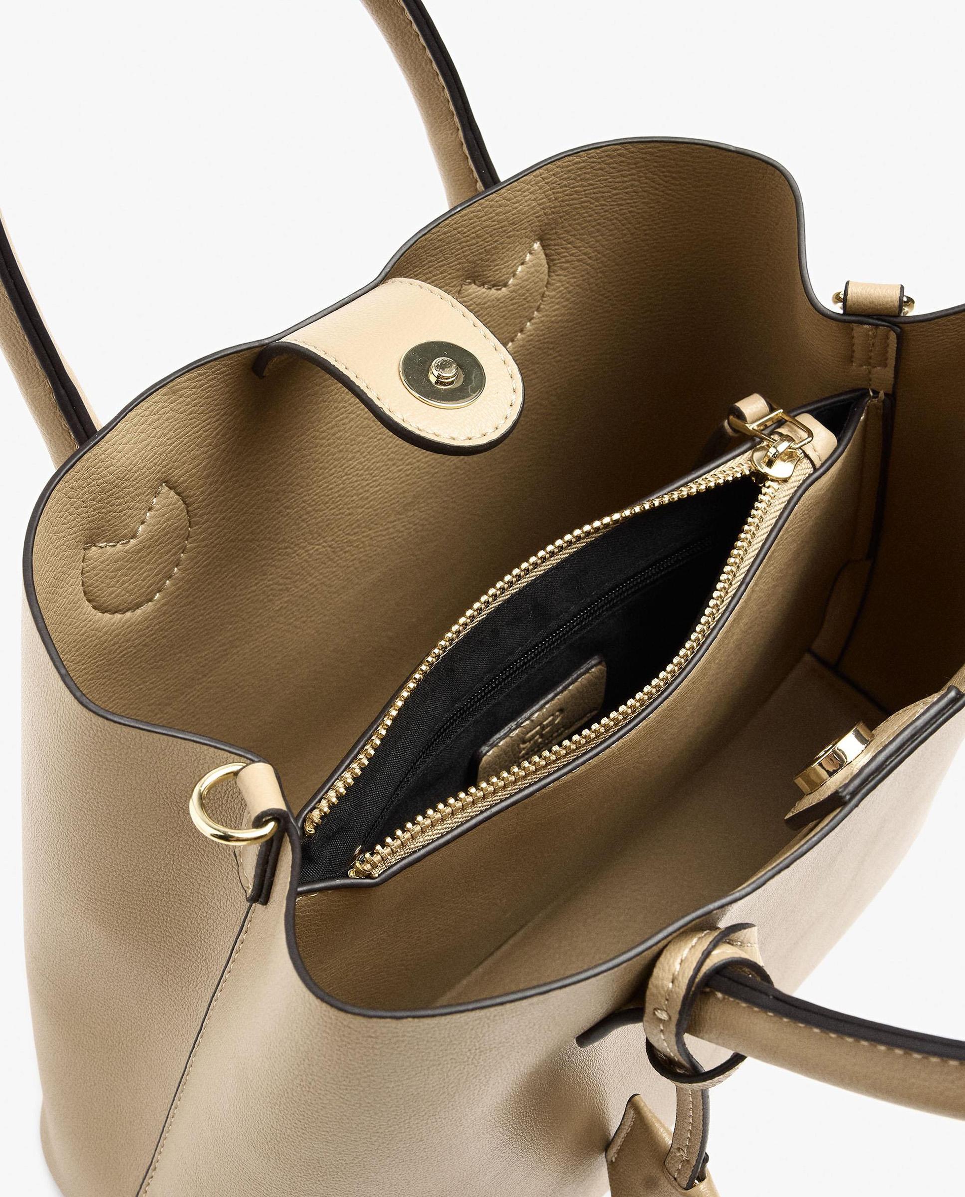 Bolso de mano estilo tote convertible a bandolera con cierre imantado en liso - Parfois - Beige Beige-4