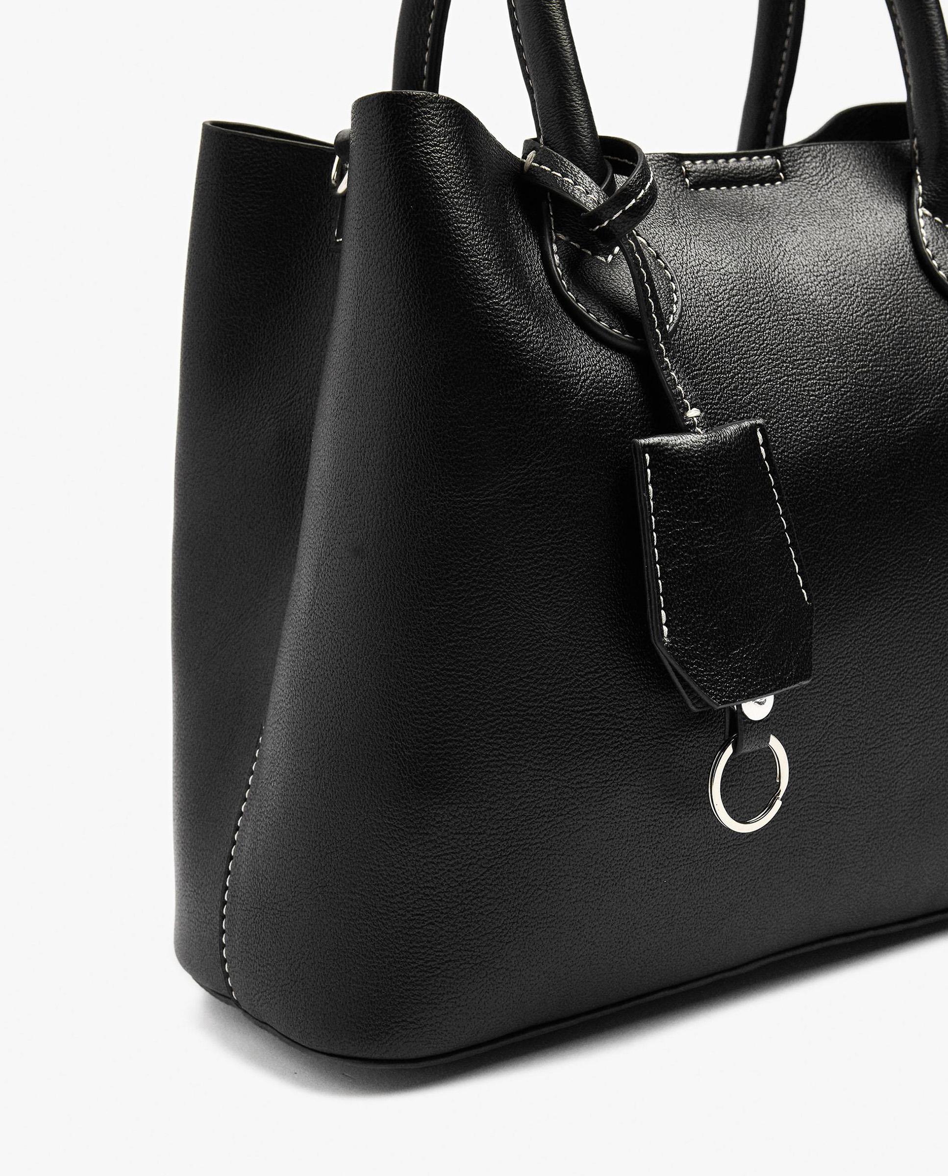 Bolso de mano estilo tote convertible a bandolera con cierre imantado en liso - Parfois - Negro Negro-3