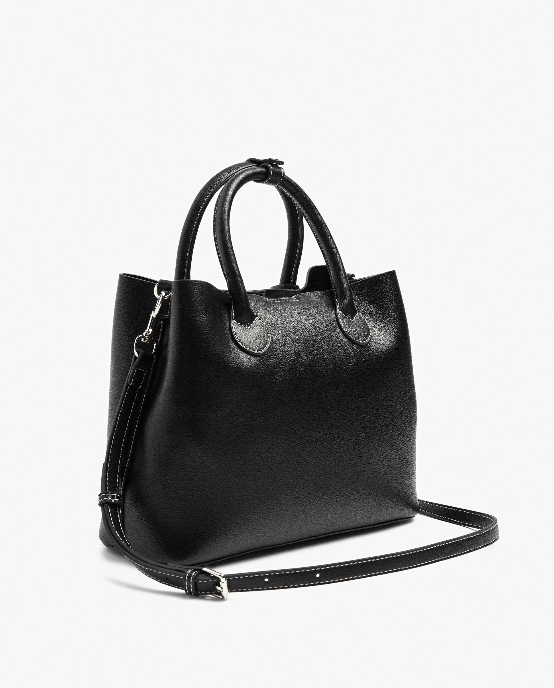 Bolso de mano estilo tote convertible a bandolera con cierre imantado en liso - Parfois - Negro Negro-2