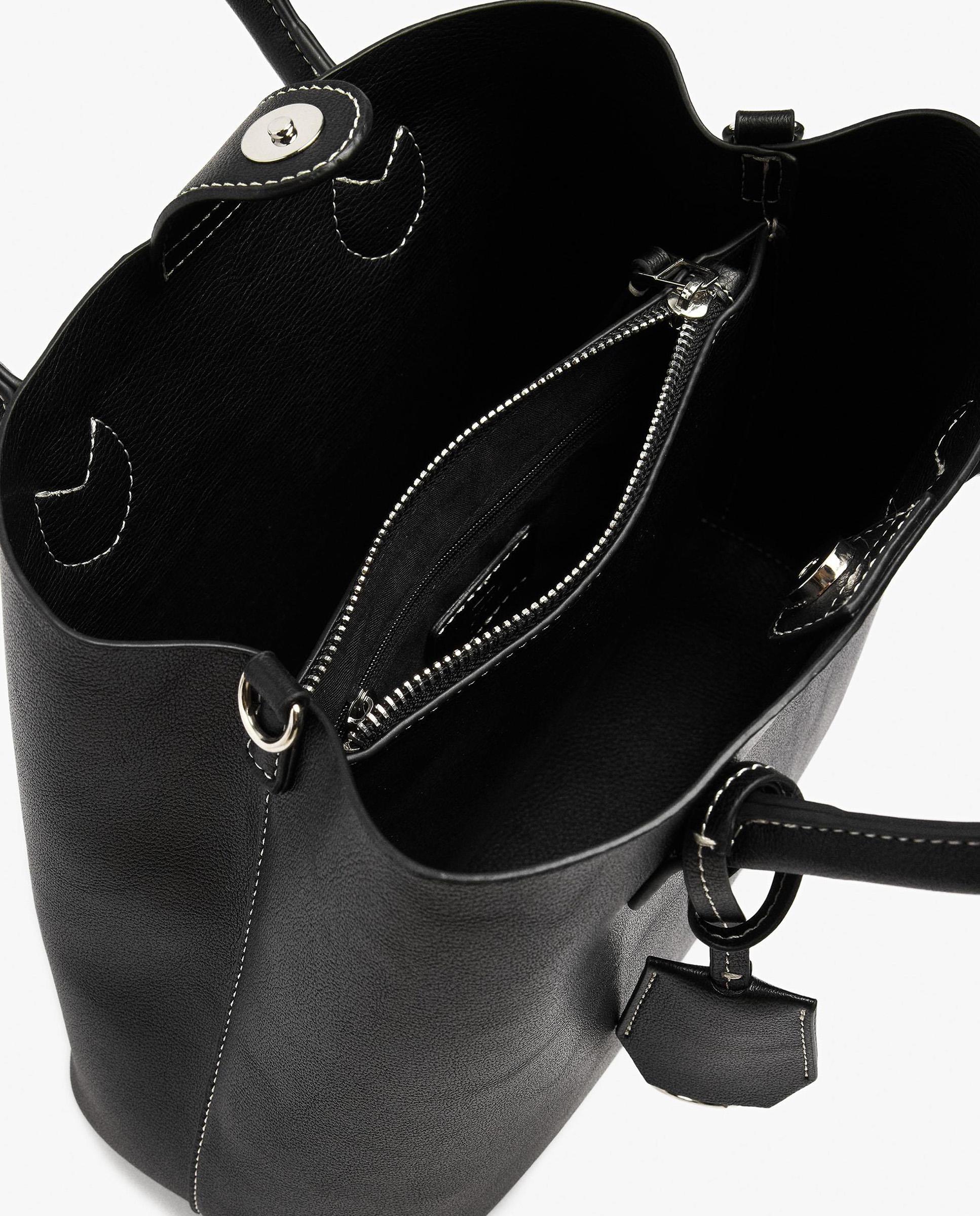 Bolso de mano estilo tote convertible a bandolera con cierre imantado en liso - Parfois - Negro Negro-4