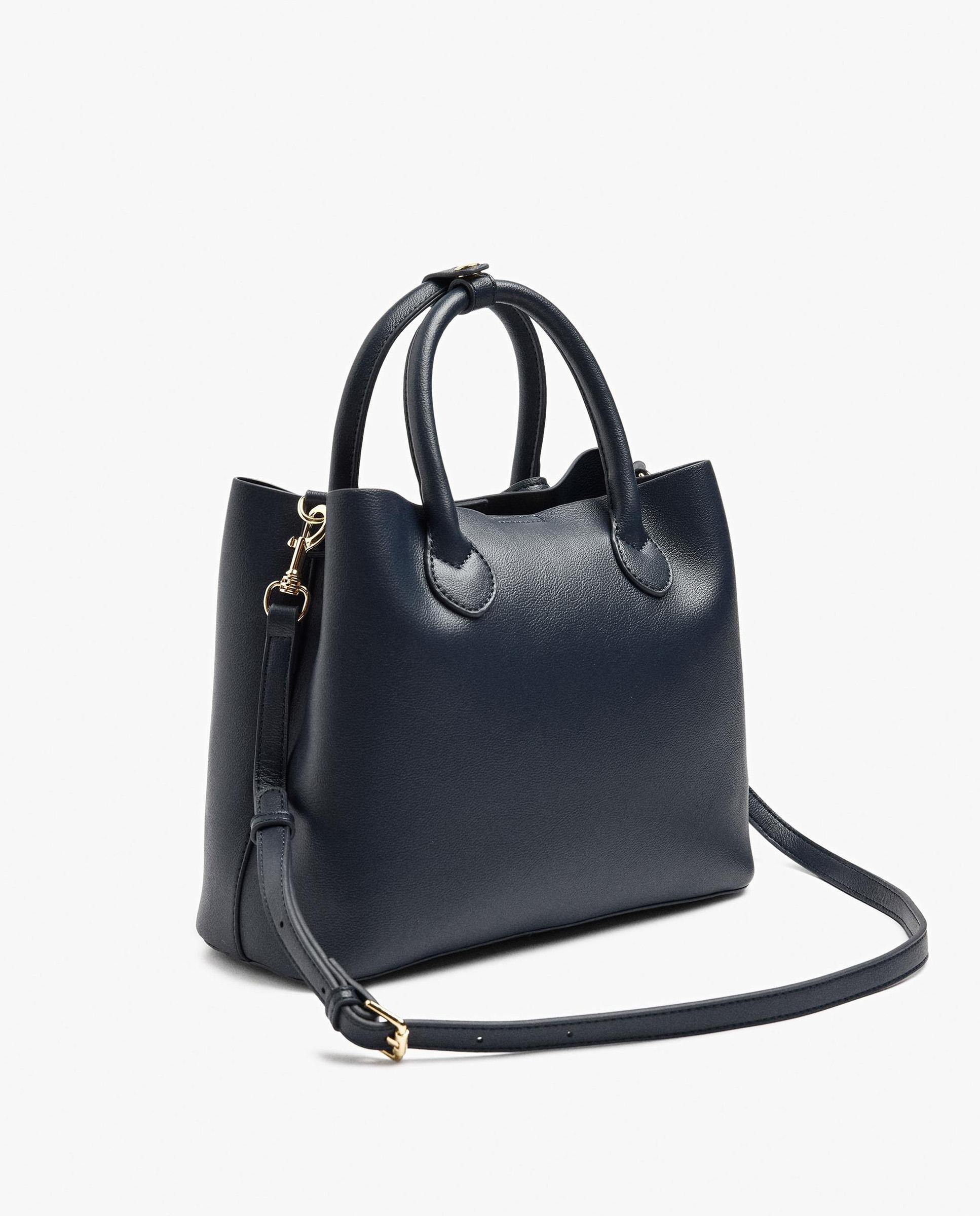 Bolso de mano estilo tote convertible a bandolera con cierre imantado en liso - Parfois - Azul marino Azul marino-2