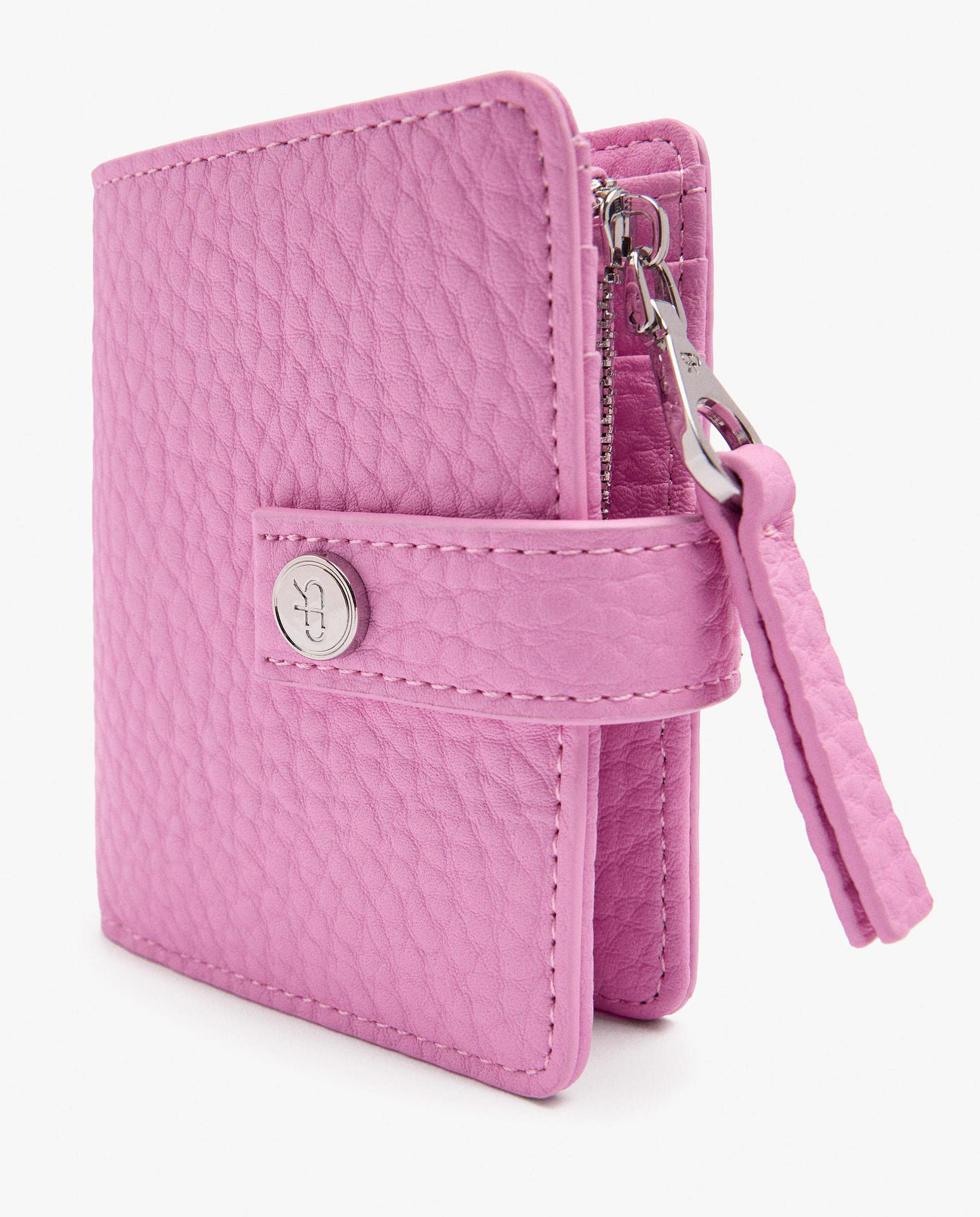 Cartera de mujer pequeña con cierre de cremallera en liso - Parfois - Rosa Rosa-3