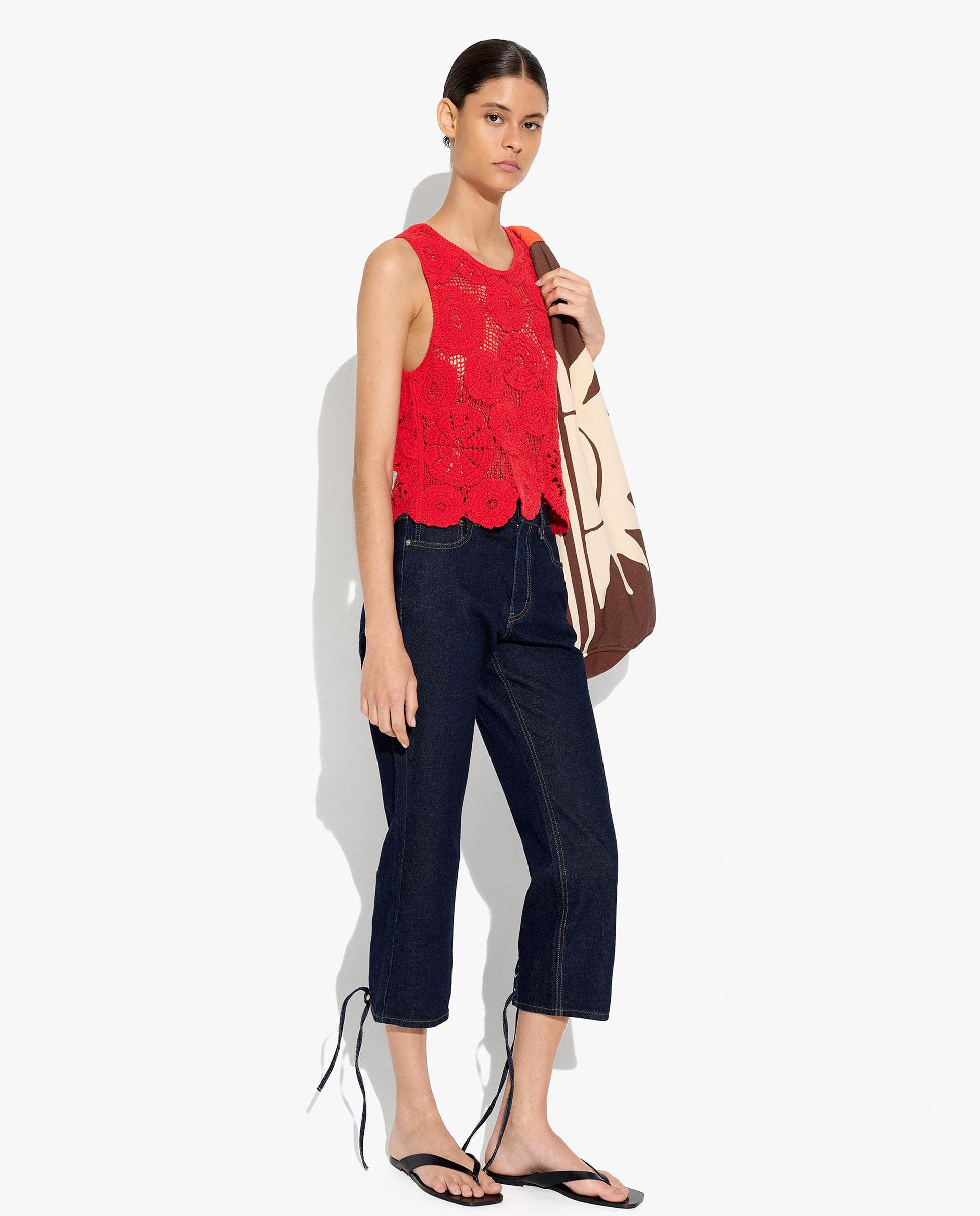 Parfois - Vaqueros rectos de mujer estilo cropped con cierre de botones.