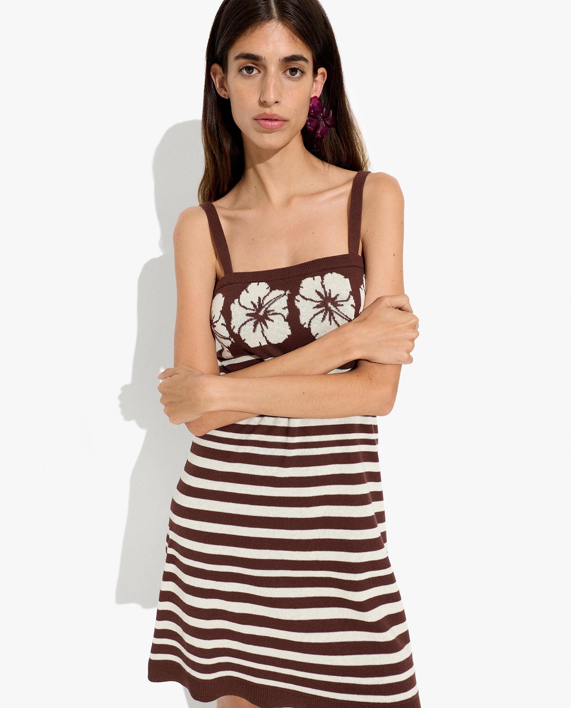 Vestido corto de tirantes con estampado de rayas - Parfois - Marrón Marrón-2