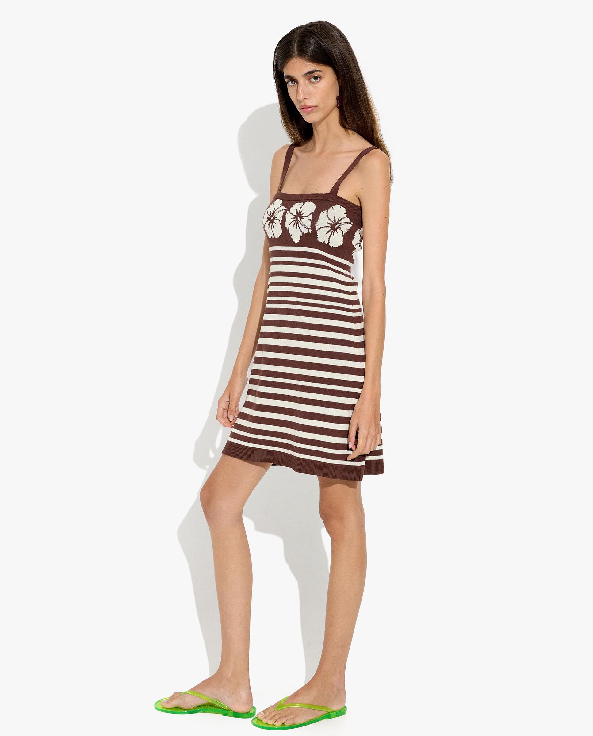 Vestido corto de tirantes con estampado de rayas - Parfois - Marrón Marrón-3