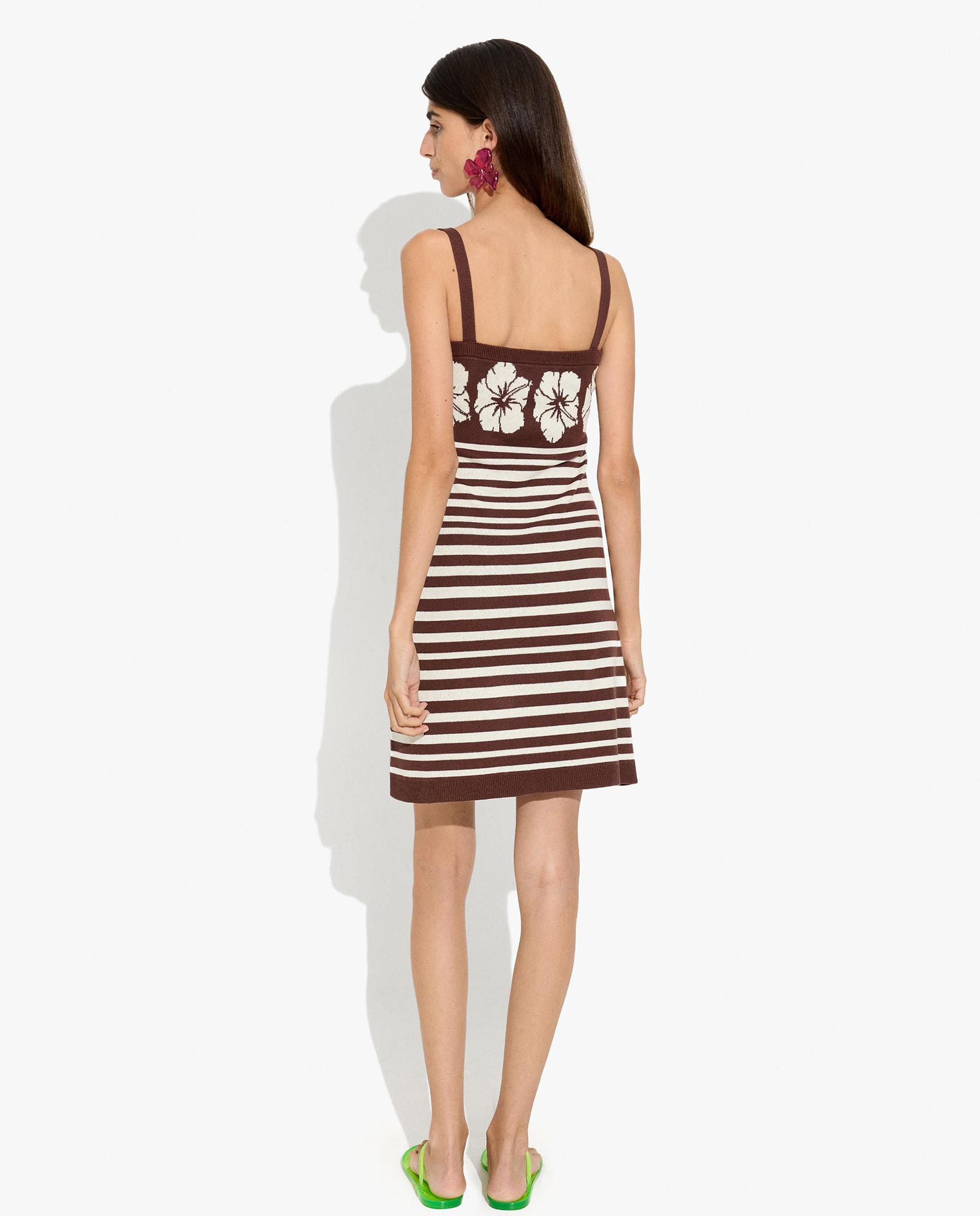 Vestido corto de tirantes con estampado de rayas - Parfois - Marrón Marrón-4