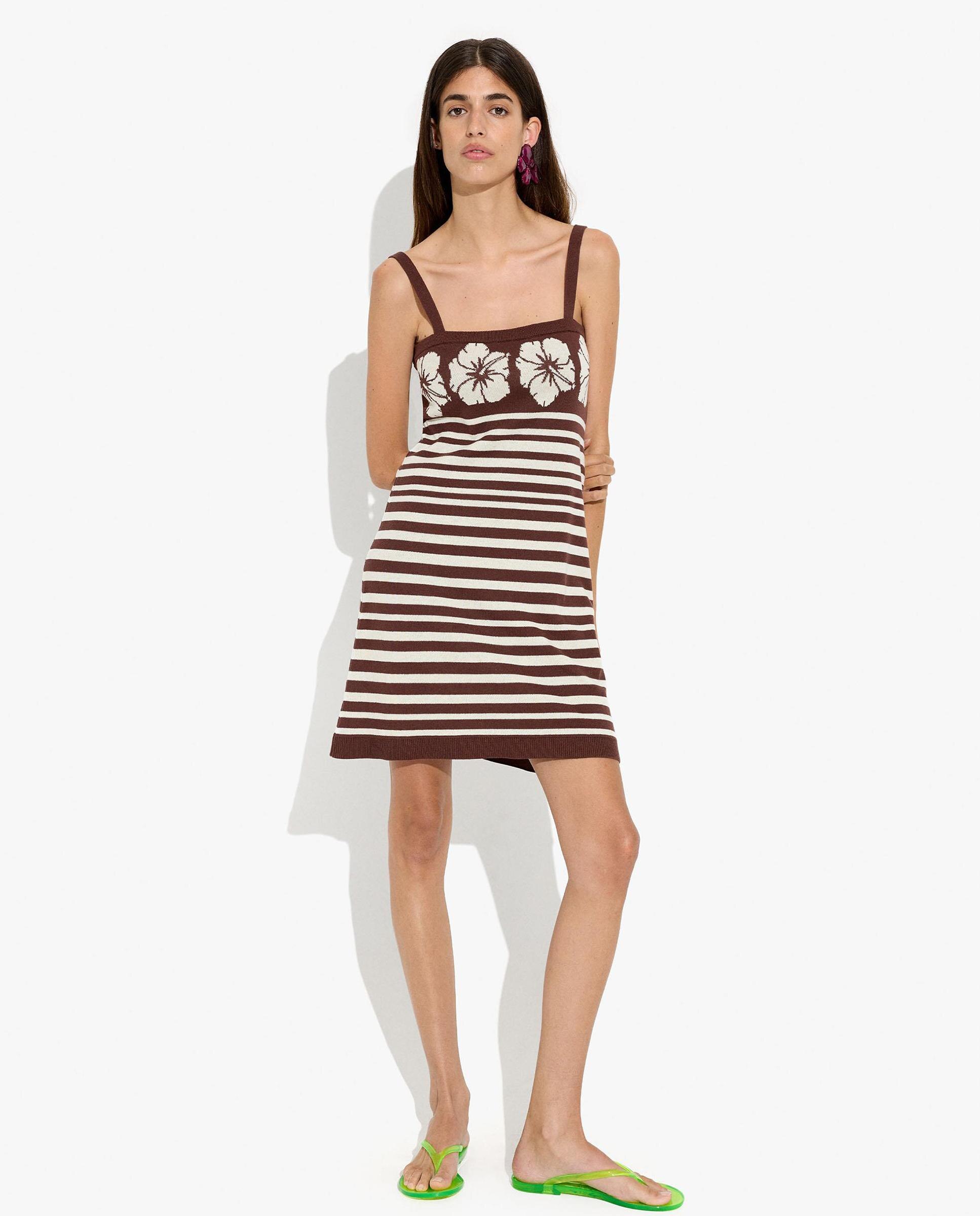 Vestido corto de tirantes con estampado de rayas - Parfois - Marrón Marrón-5