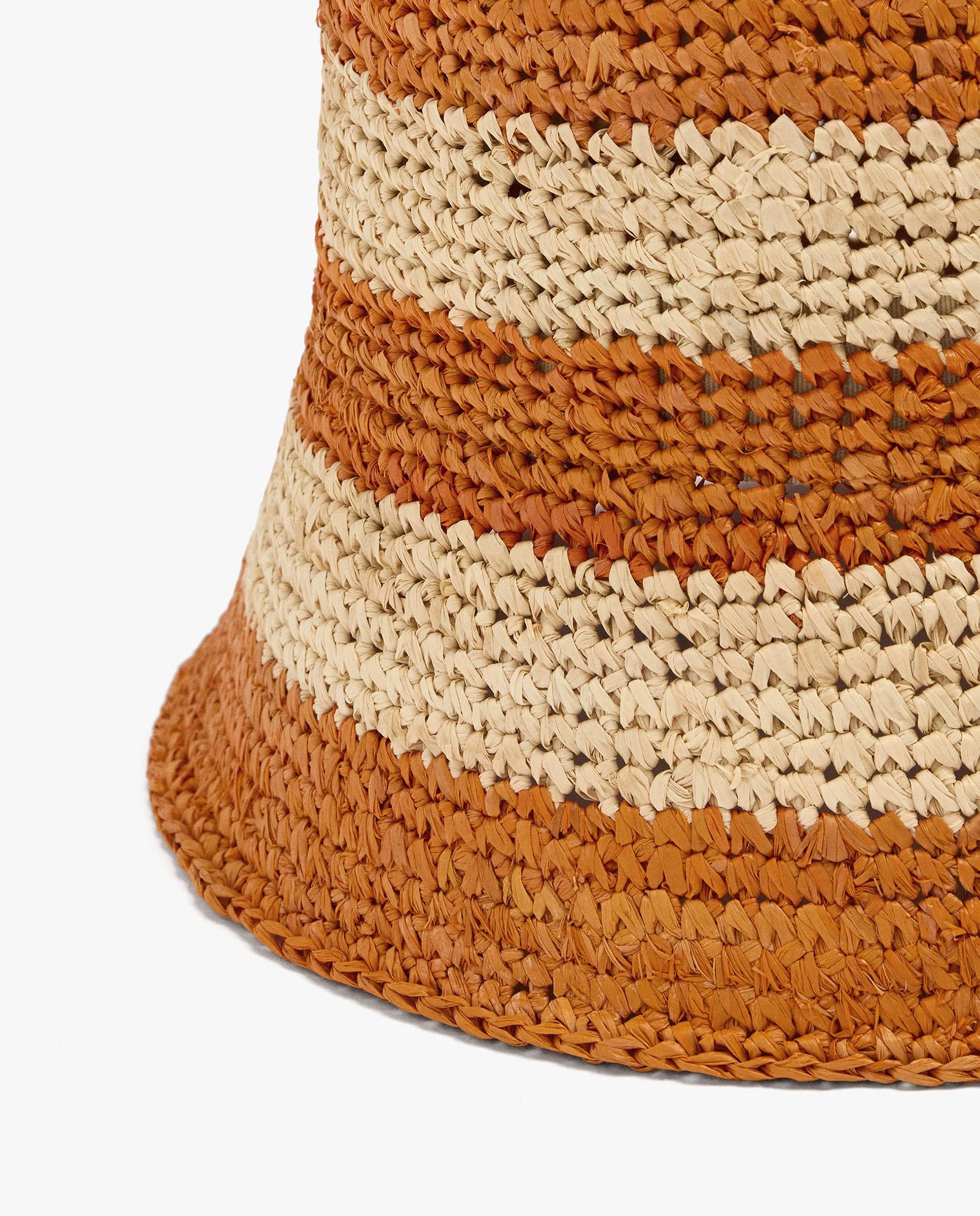 Gorro de mujer de rafia estilo bucket con estampado de rayas - Parfois - Multicolor Multicolor-3