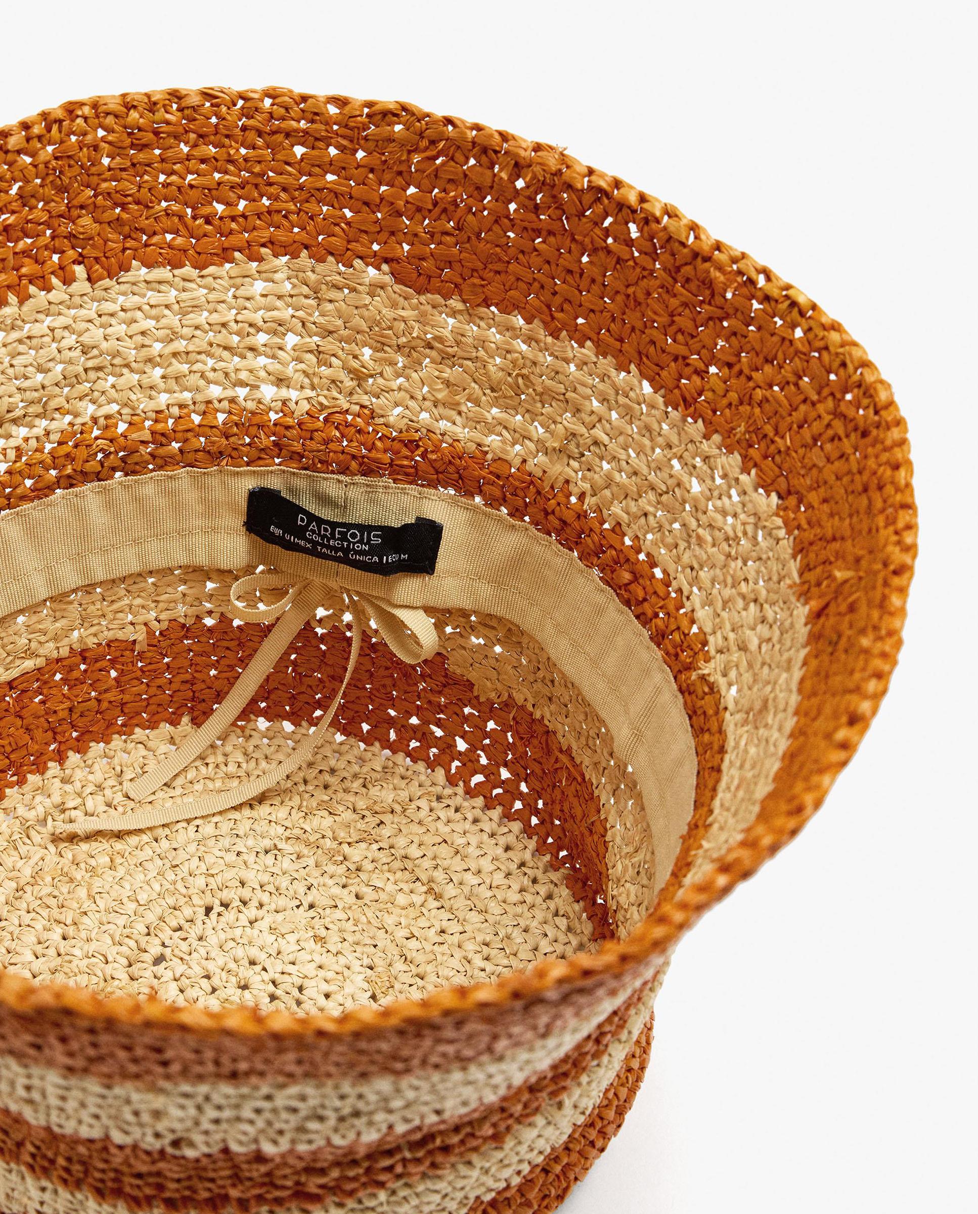 Gorro de mujer de rafia estilo bucket con estampado de rayas - Parfois - Multicolor Multicolor-4