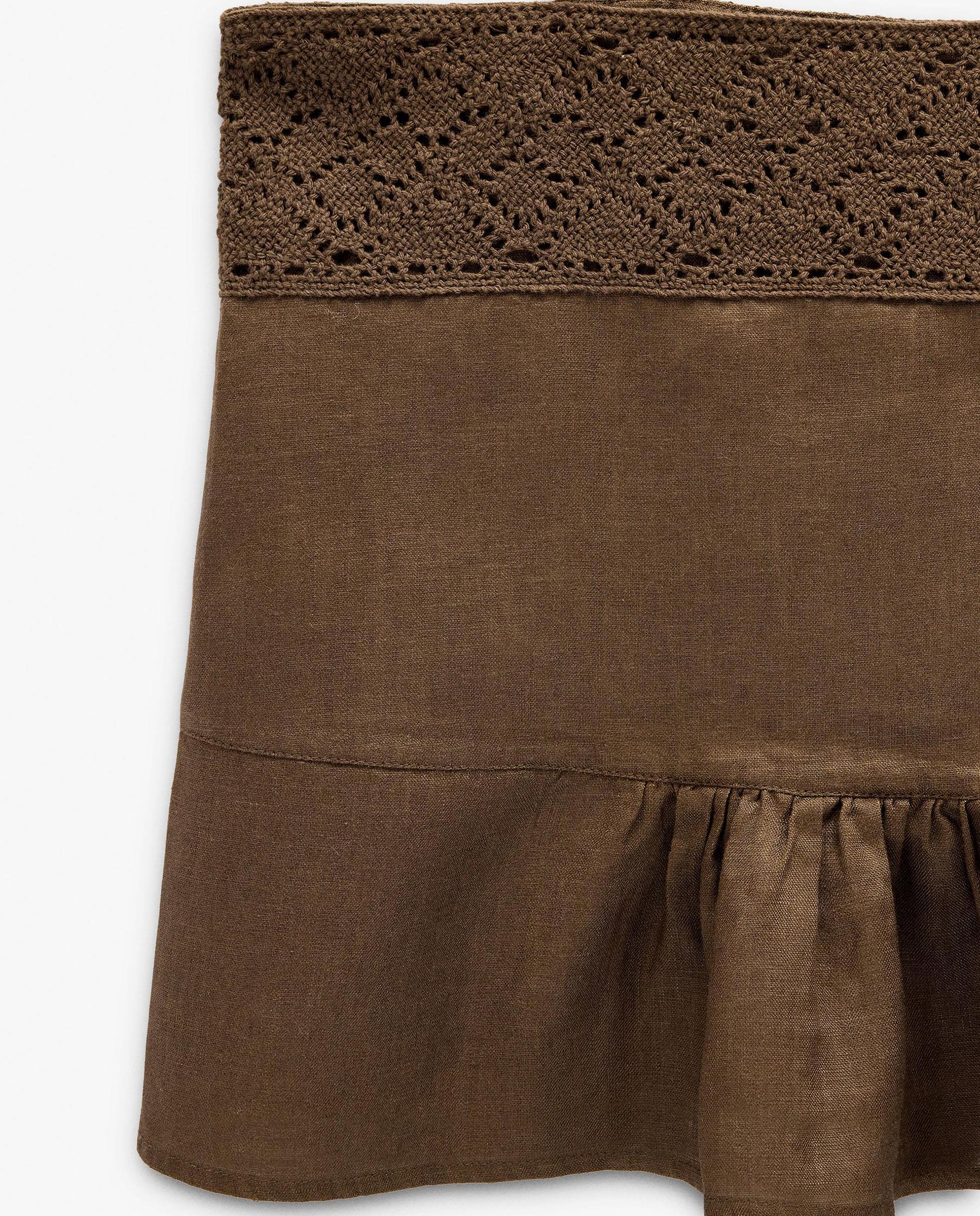 Top de mujer 100% lino de tirantes con detalles de crochet - Parfois - Marrón oscuro Marrón oscuro-5