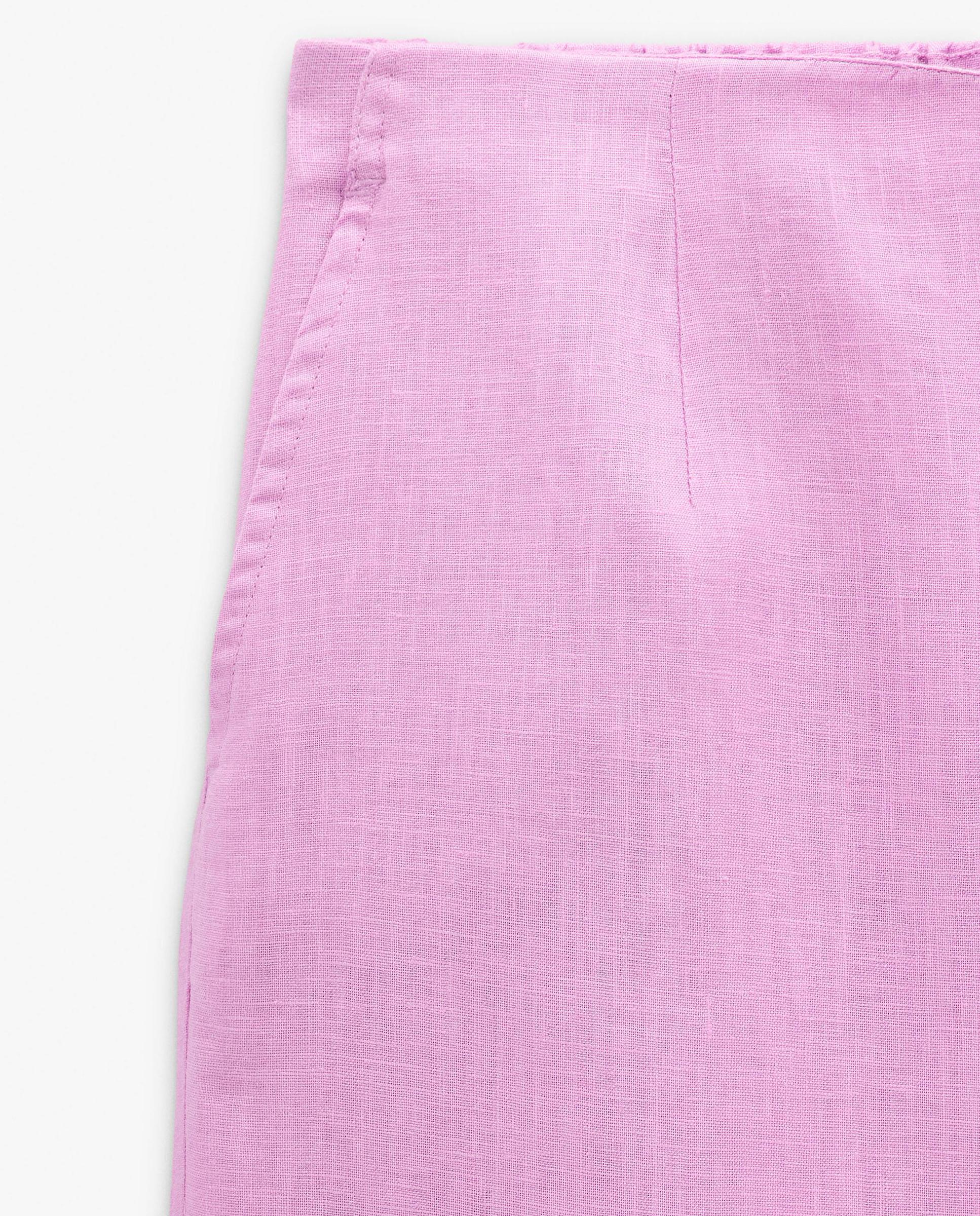Pantalones anchos de mujer 100% lino con cintura elástica en liso - Parfois - Rosa Rosa-6