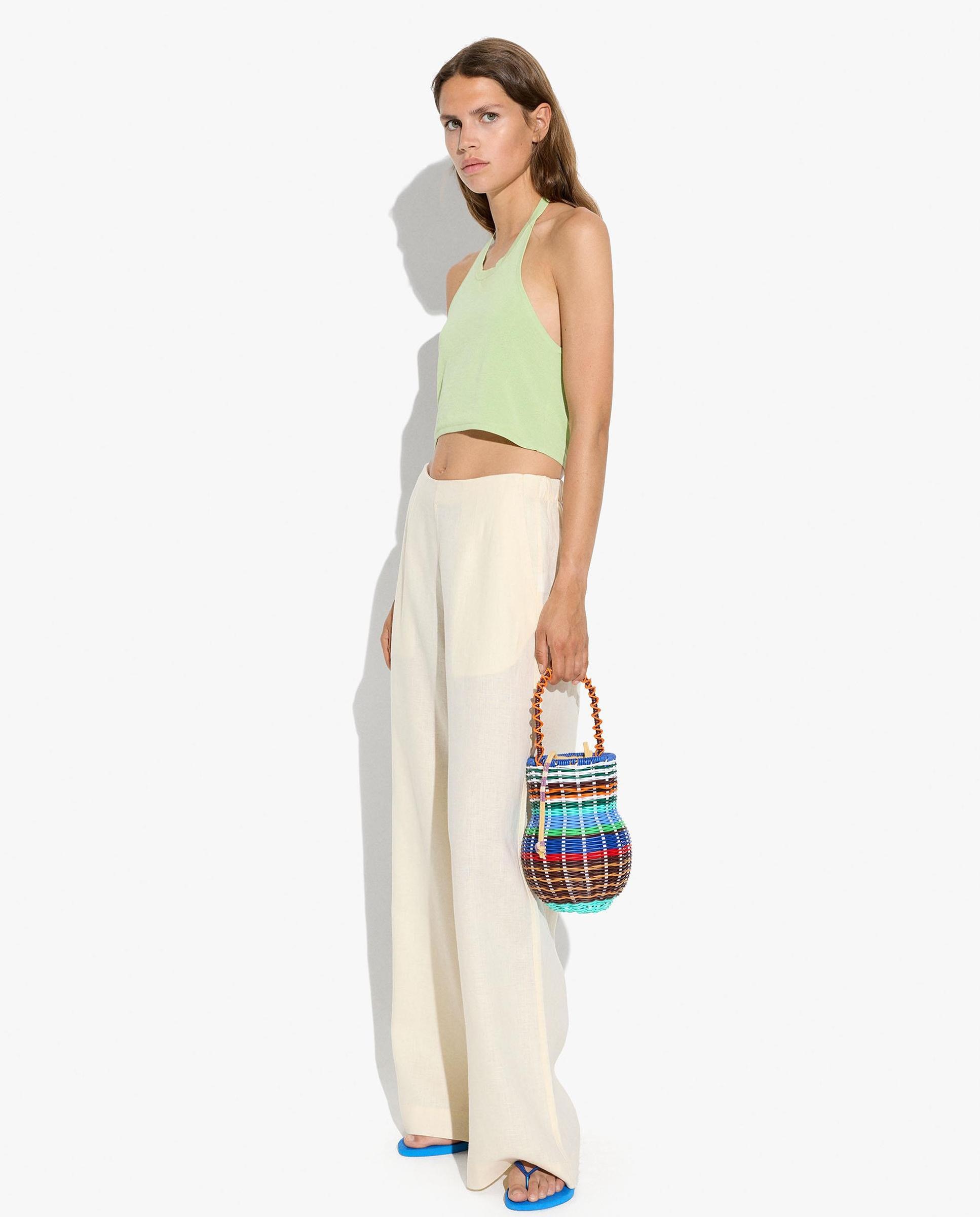 Pantalones rectos de mujer 100% lino con cintura elástica - Parfois - Natural Natural-1