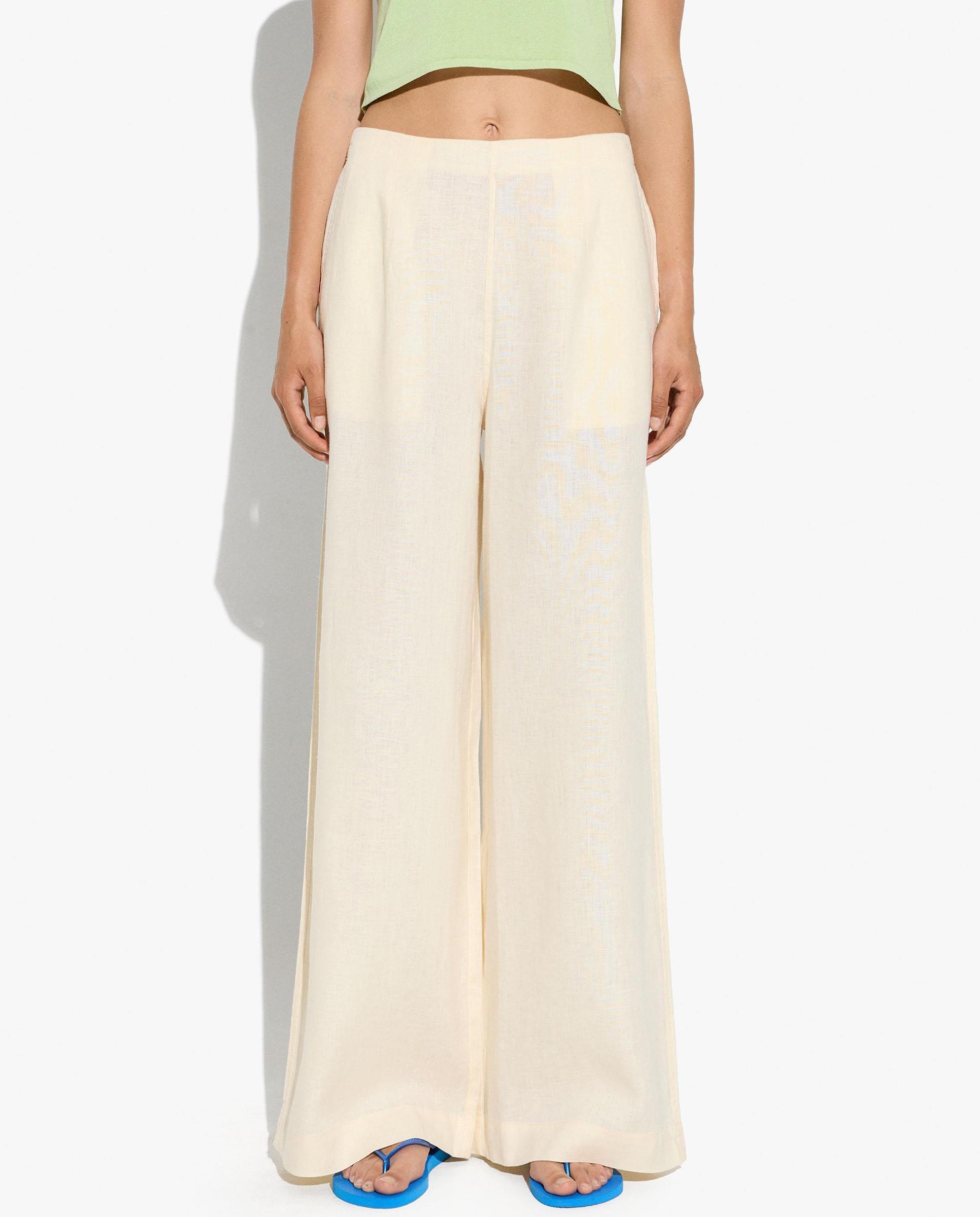 Pantalones rectos de mujer 100% lino con cintura elástica - Parfois - Natural Natural-3