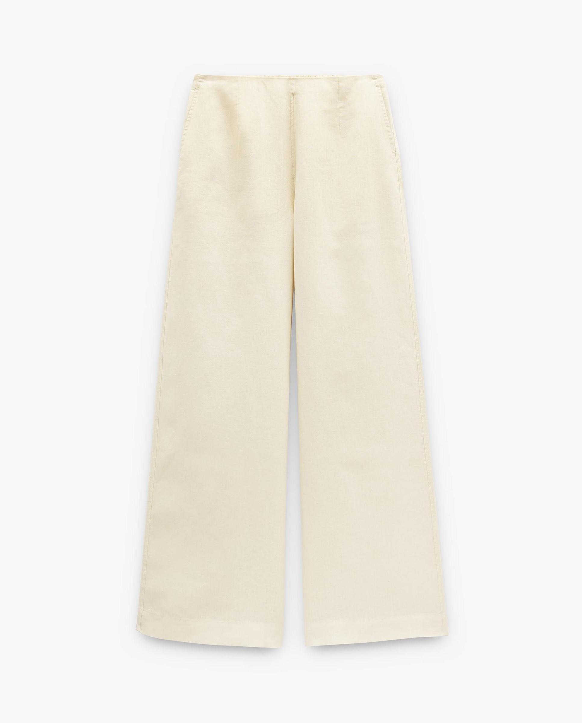 Pantalones rectos de mujer 100% lino con cintura elástica - Parfois - Natural Natural-7