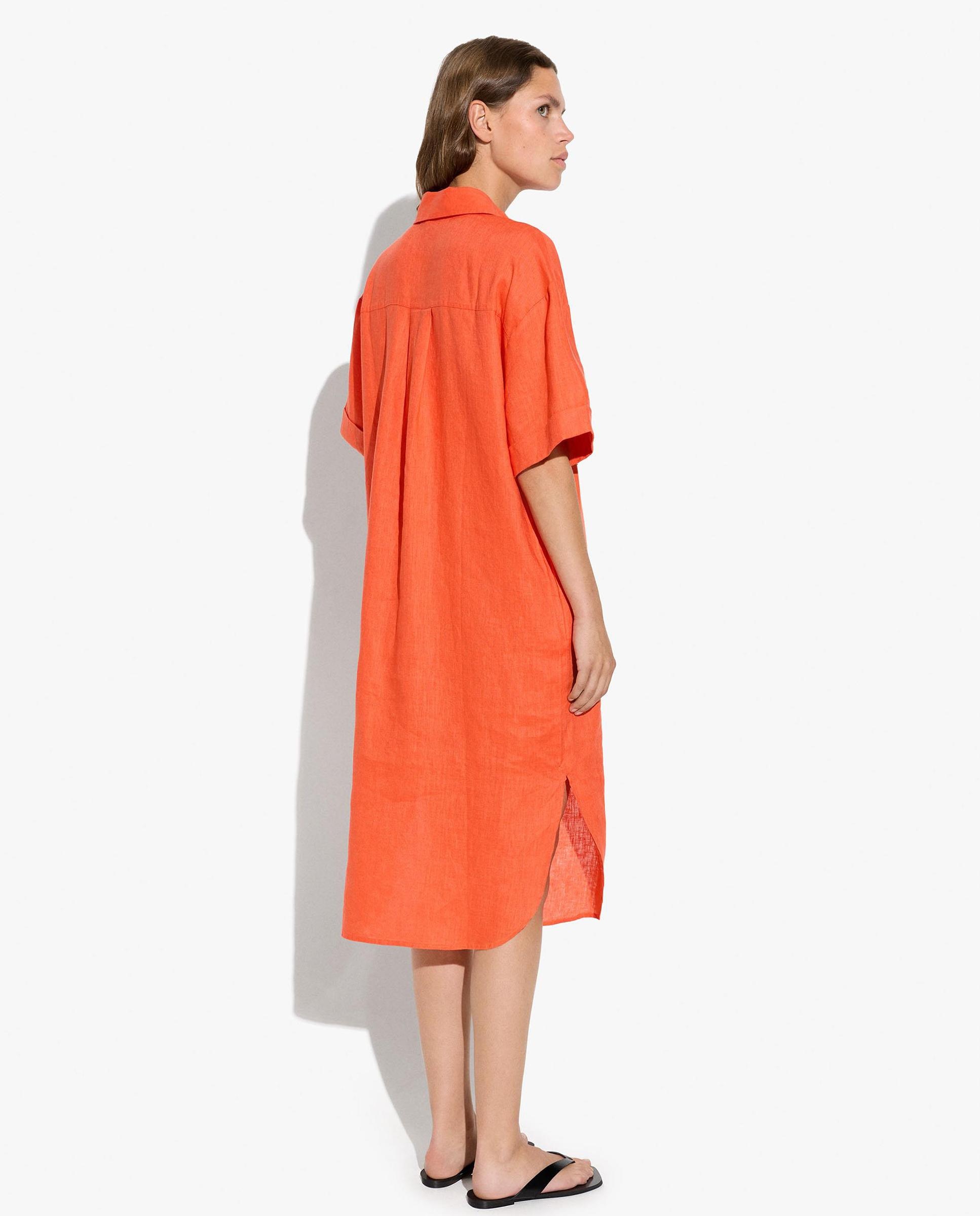 Vestido midi 100% lino estilo camisero con cierre de botones en liso - Parfois - Naranja Naranja-4