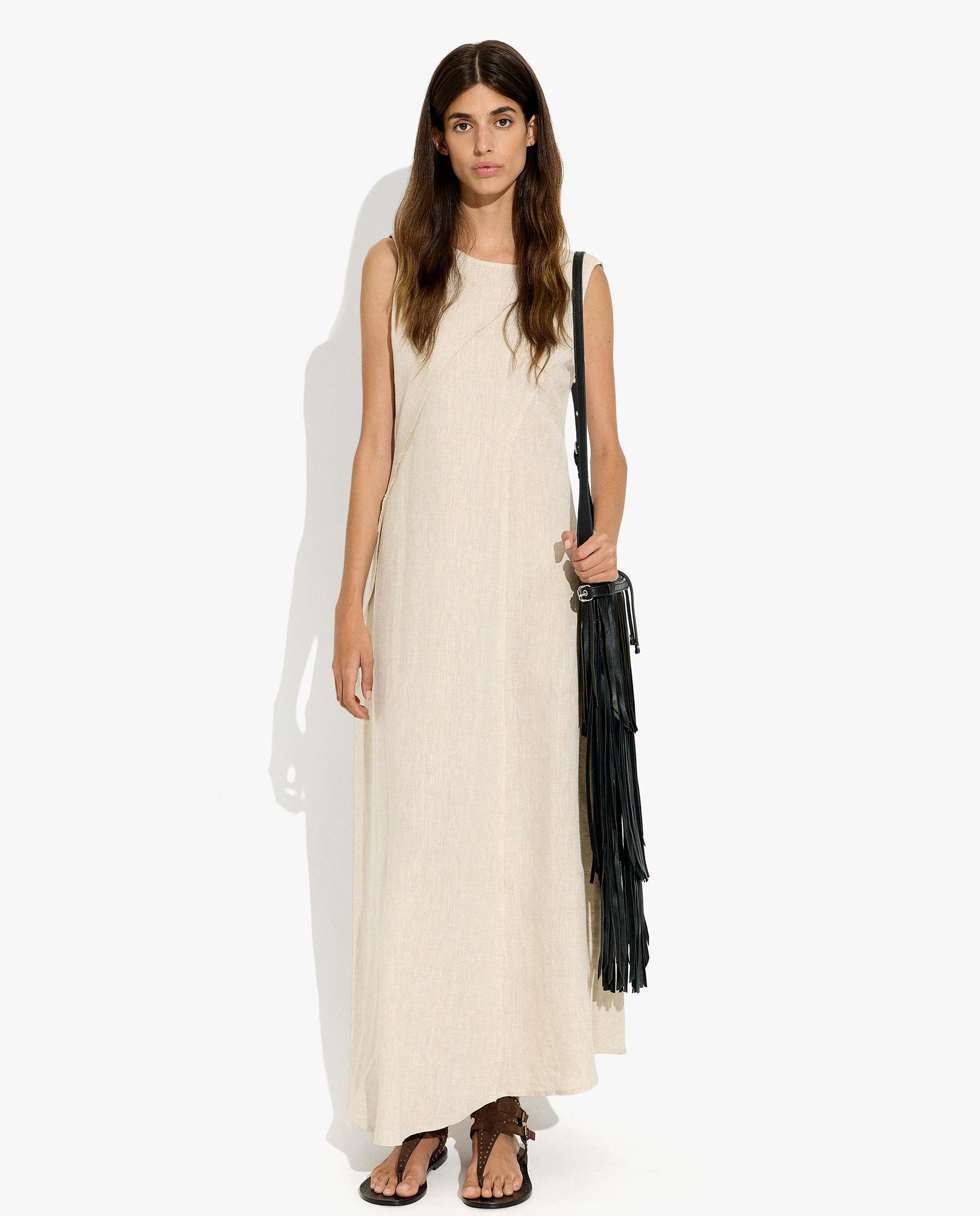 Vestido largo 100% lino estilo oversize en liso