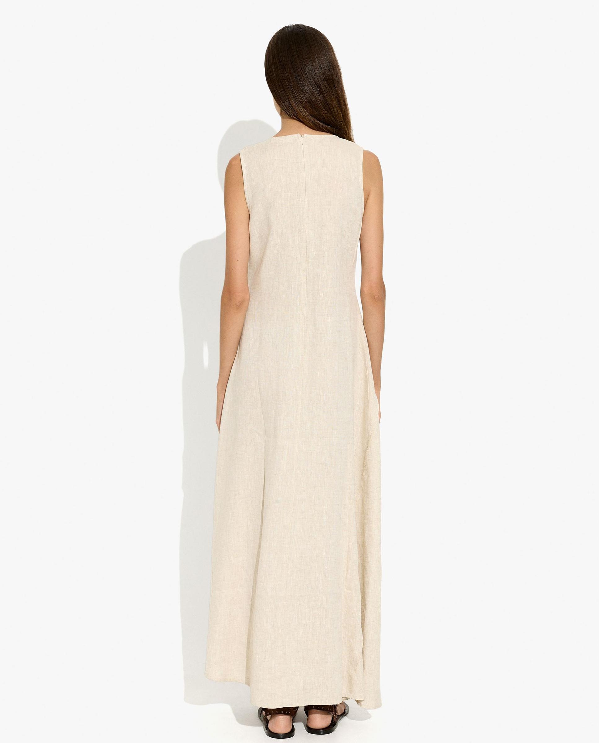 Vestido largo 100% lino estilo oversize en liso - Parfois - Crudo Crudo-3