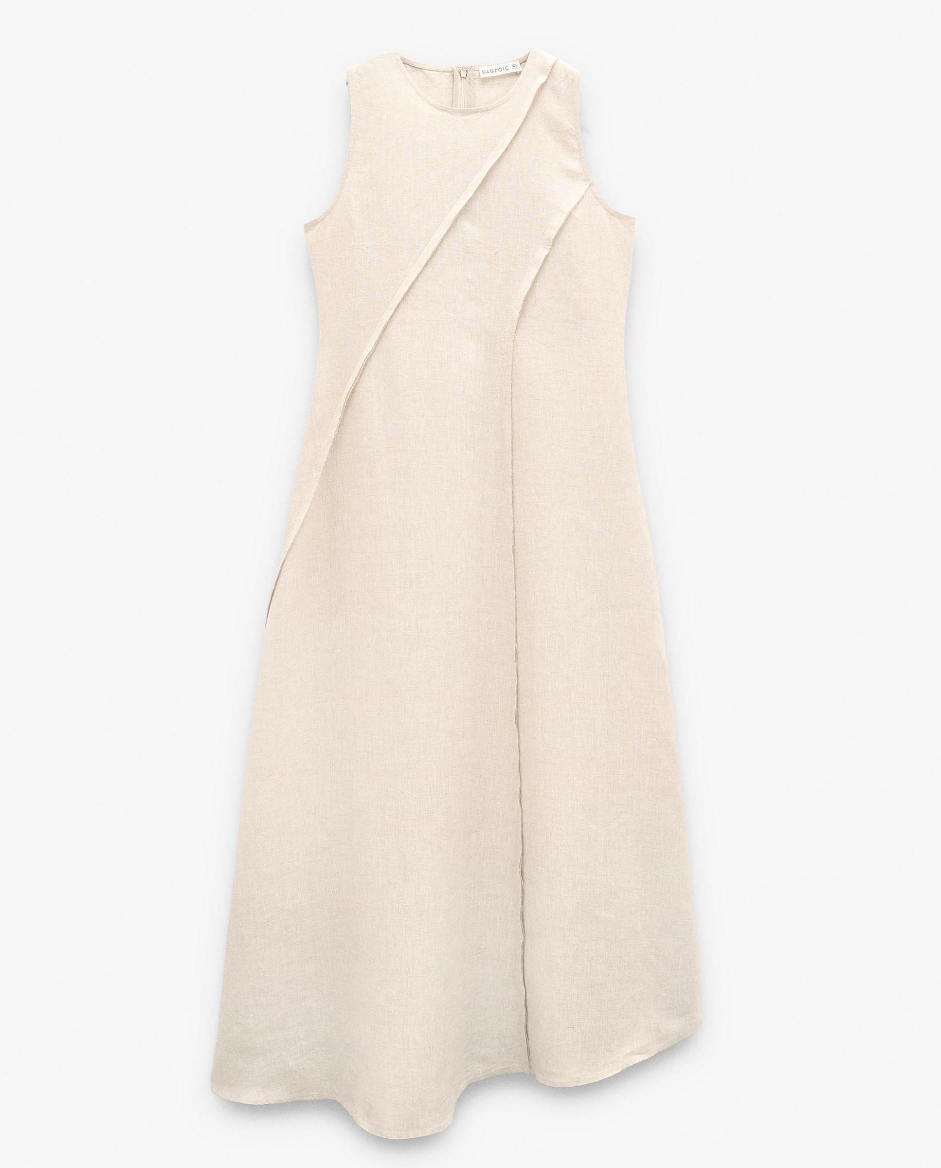 Vestido largo 100% lino estilo oversize en liso - Parfois - Crudo Crudo-6