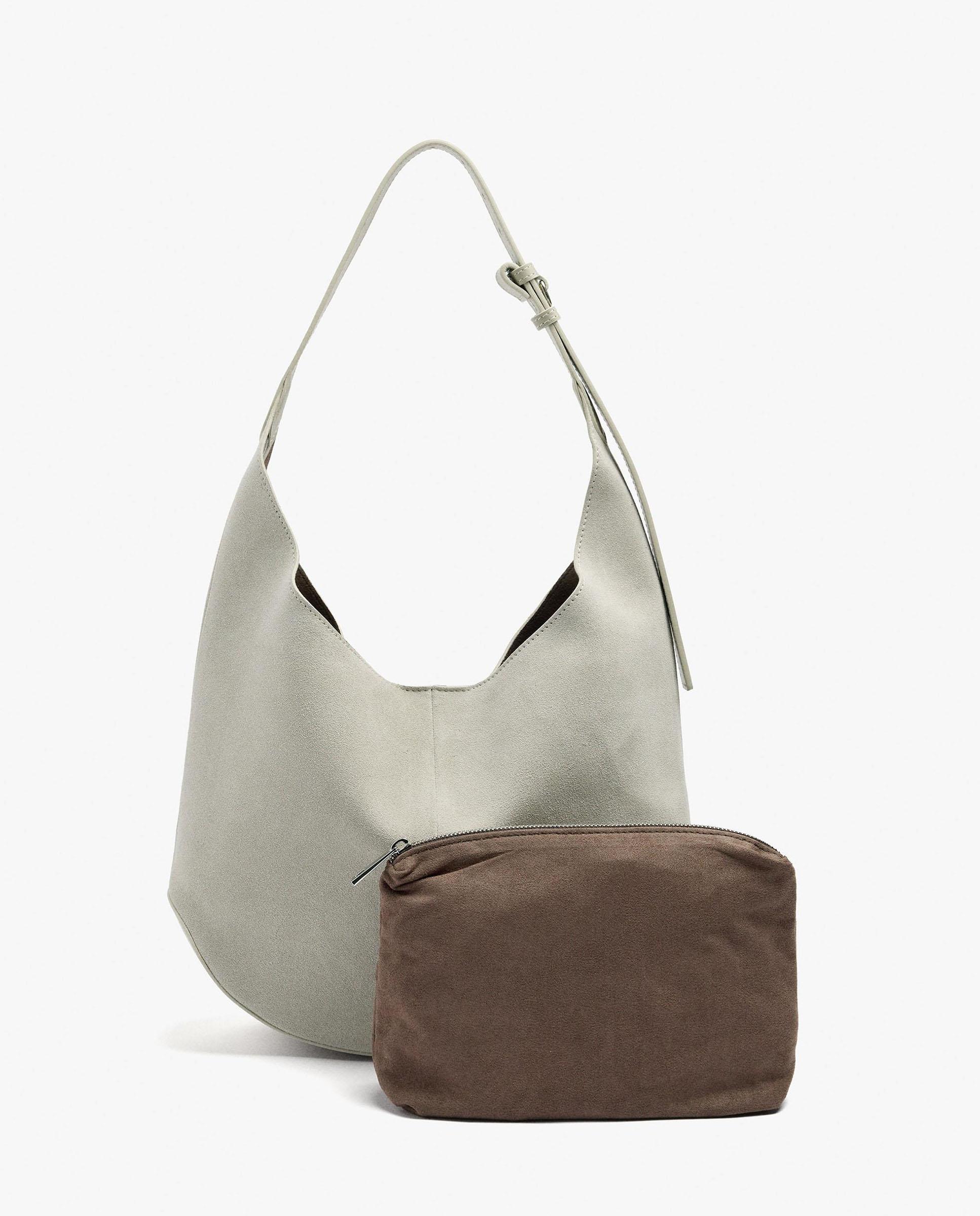 Bolso de hombro 100% piel con neceser extraíble con cierre de imán en liso - Parfois - Crudo Crudo-3