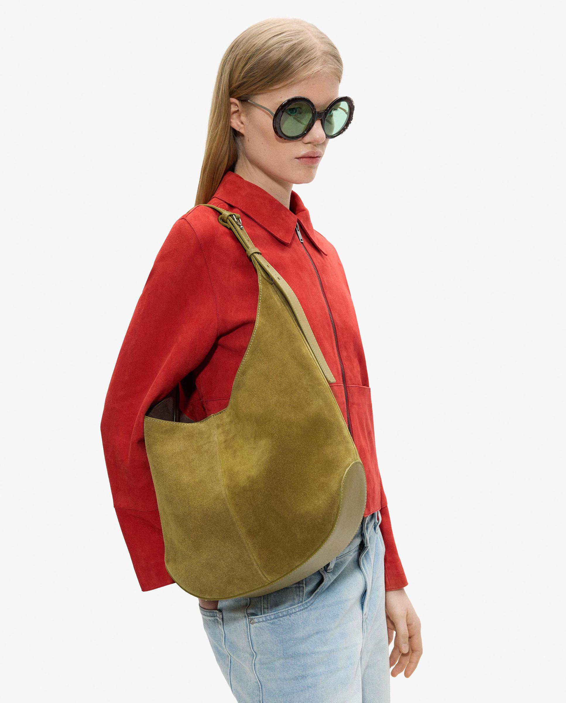 Bolso de hombro 100% piel con neceser extraíble con cierre de imán en liso - Parfois - Mostaza Mostaza-2
