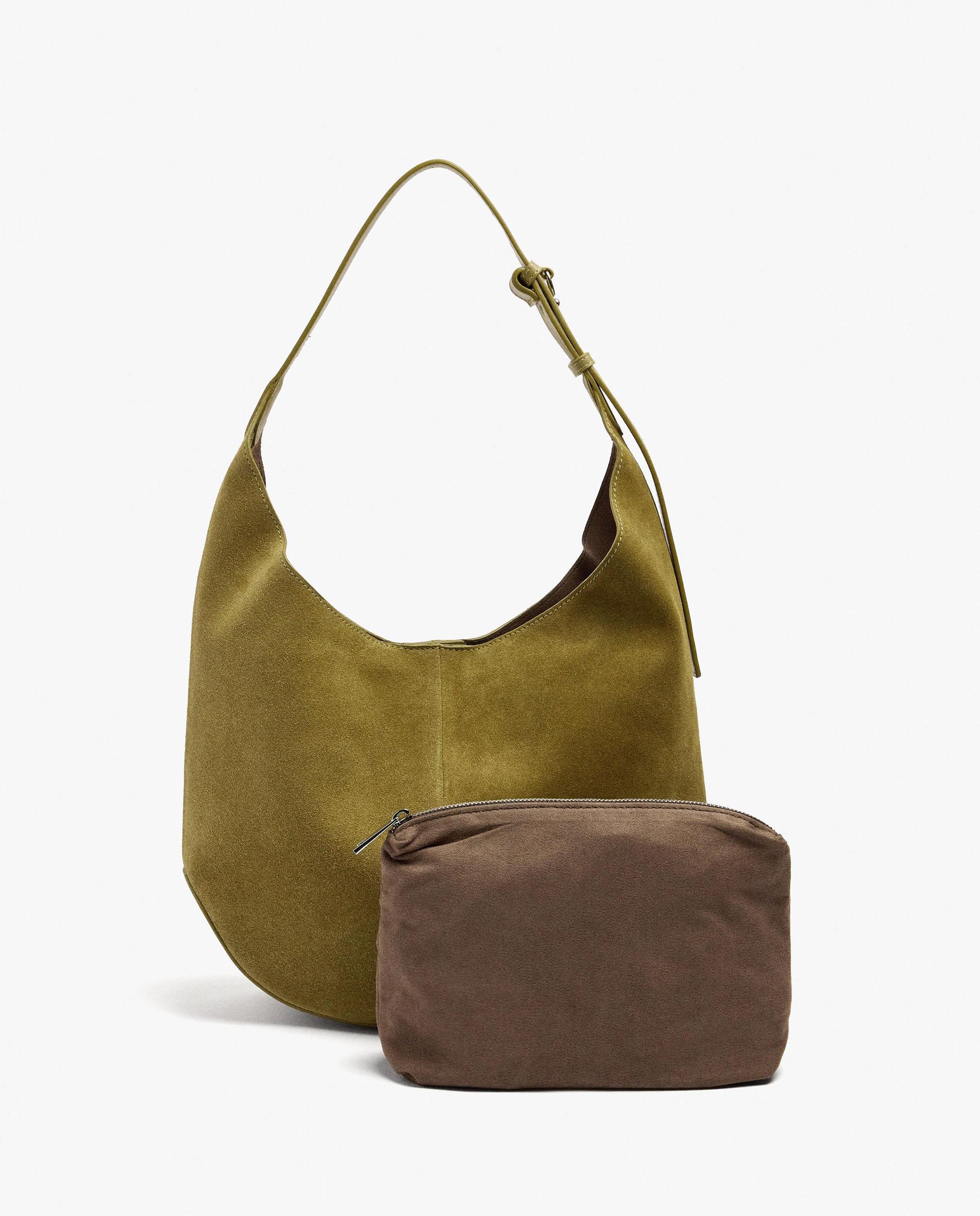 Bolso de hombro 100% piel con neceser extraíble con cierre de imán en liso - Parfois - Mostaza Mostaza-4