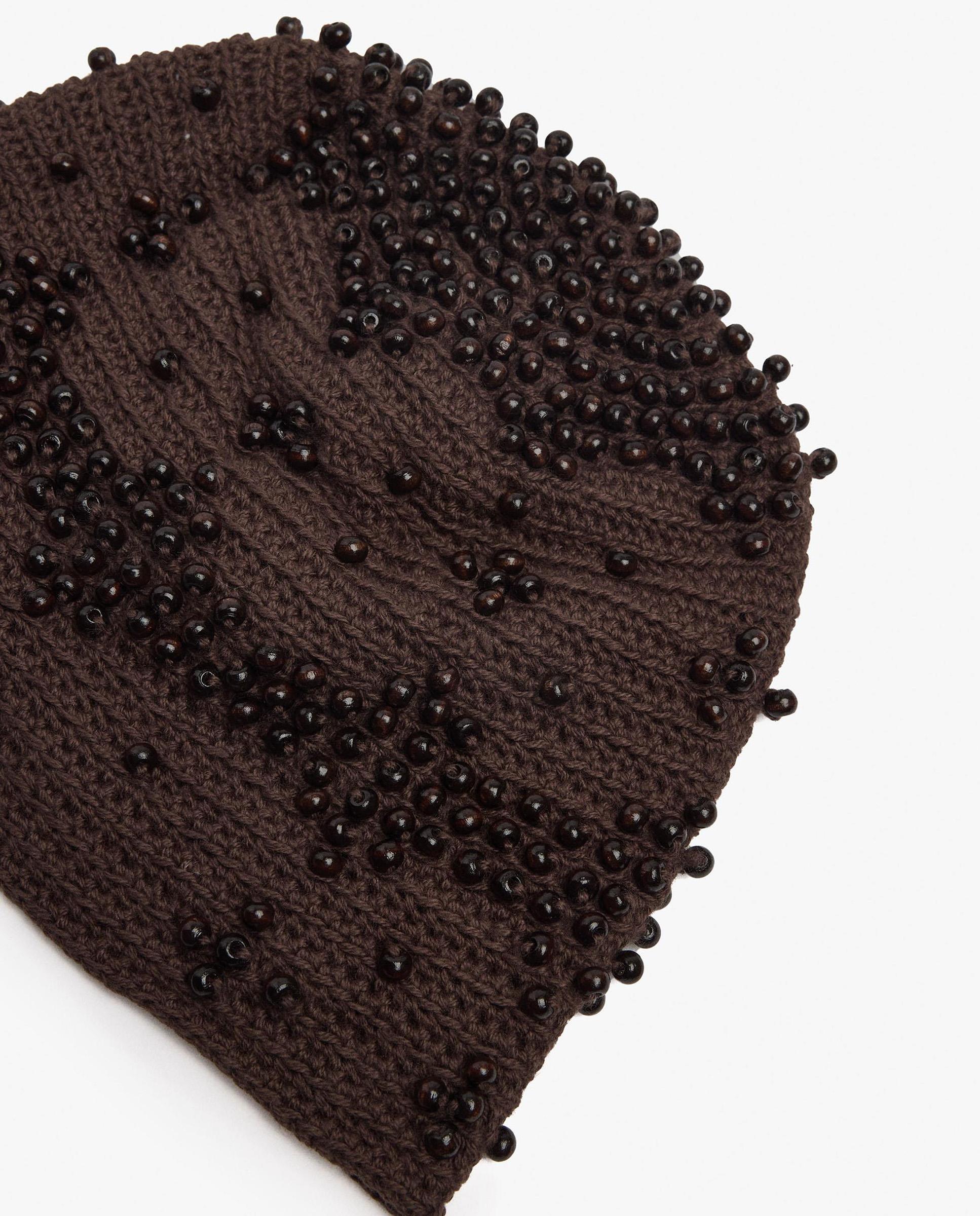 Gorro de mujer con cuentas decorativas en liso - Parfois - Marrón oscuro Marrón oscuro-3