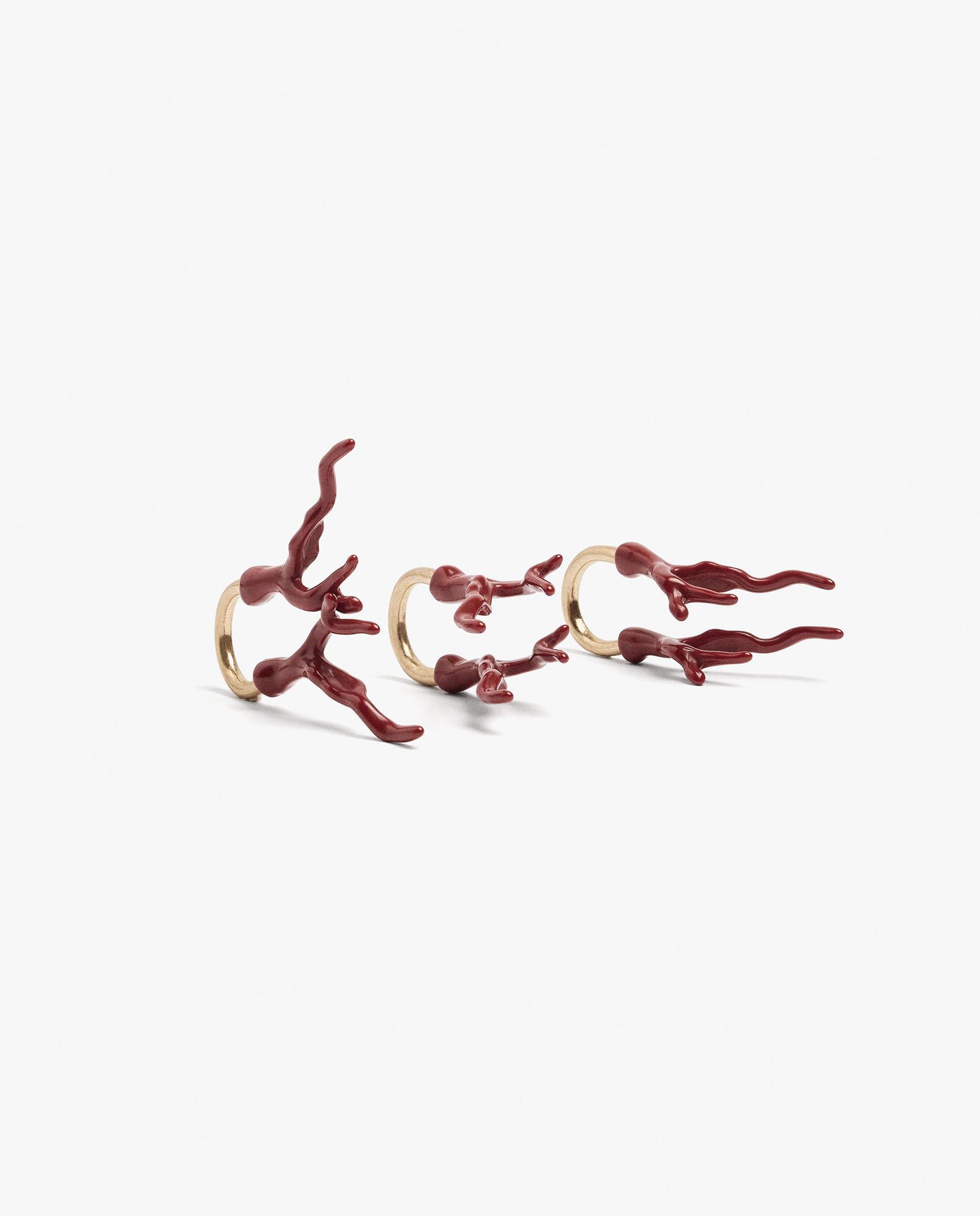Pack de 3 anillos con charm decorativos - Parfois - Rojo Rojo-1