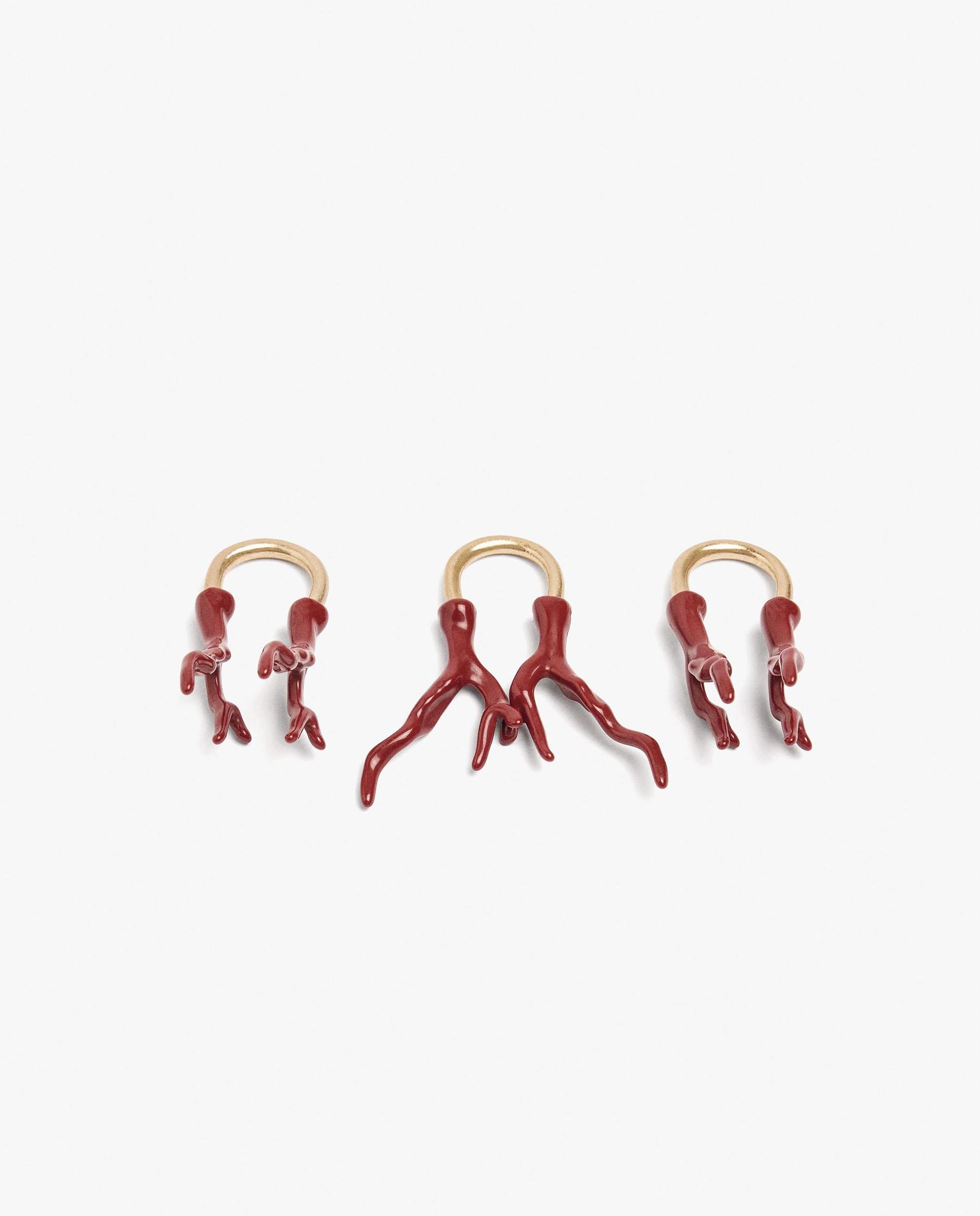 Pack de 3 anillos con charm decorativos - Parfois - Rojo Rojo-2