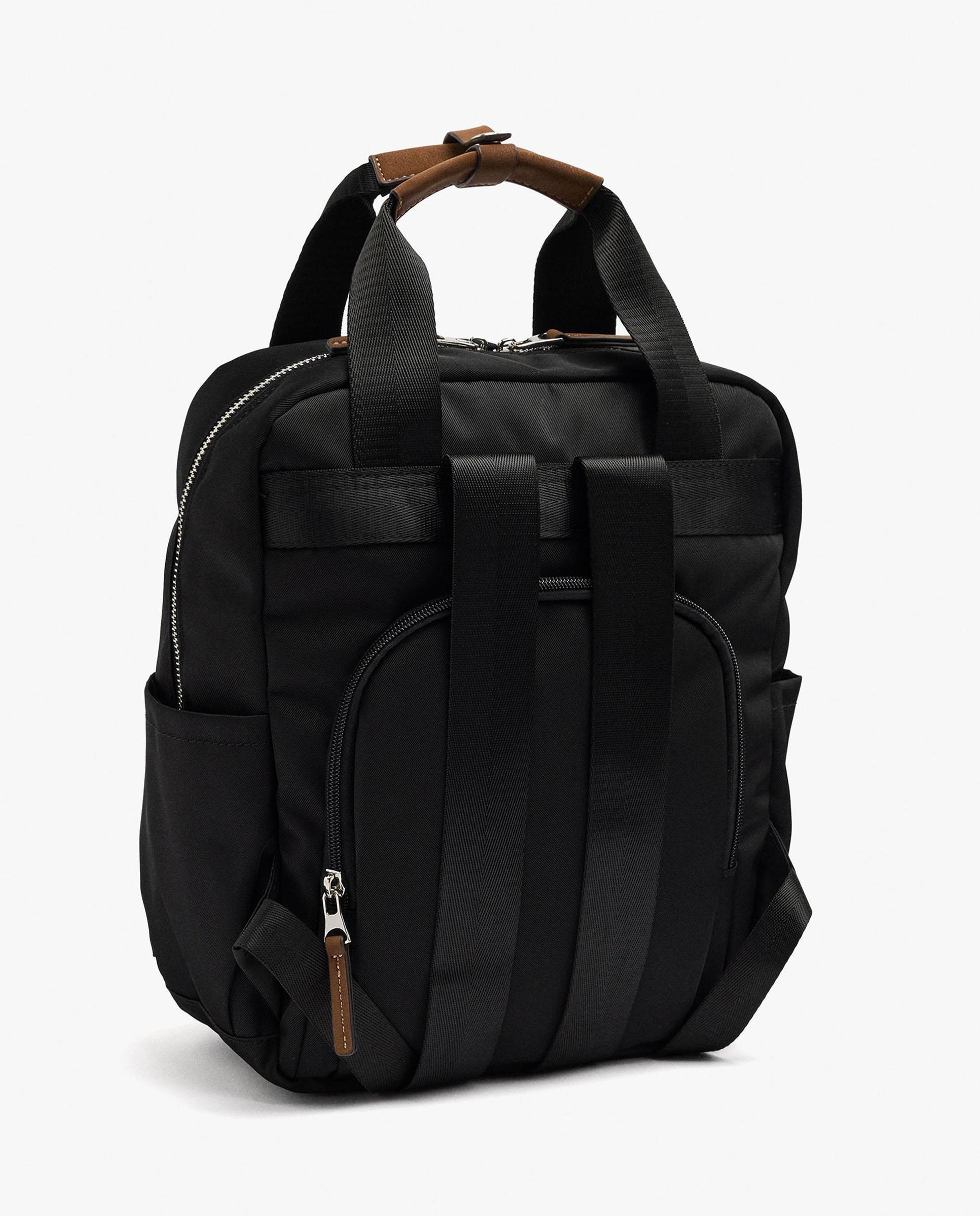 Mochila de mujer con varios compartimentos y cierre de cremallera con llavero extraíble en liso - Parfois - Negro Negro-2
