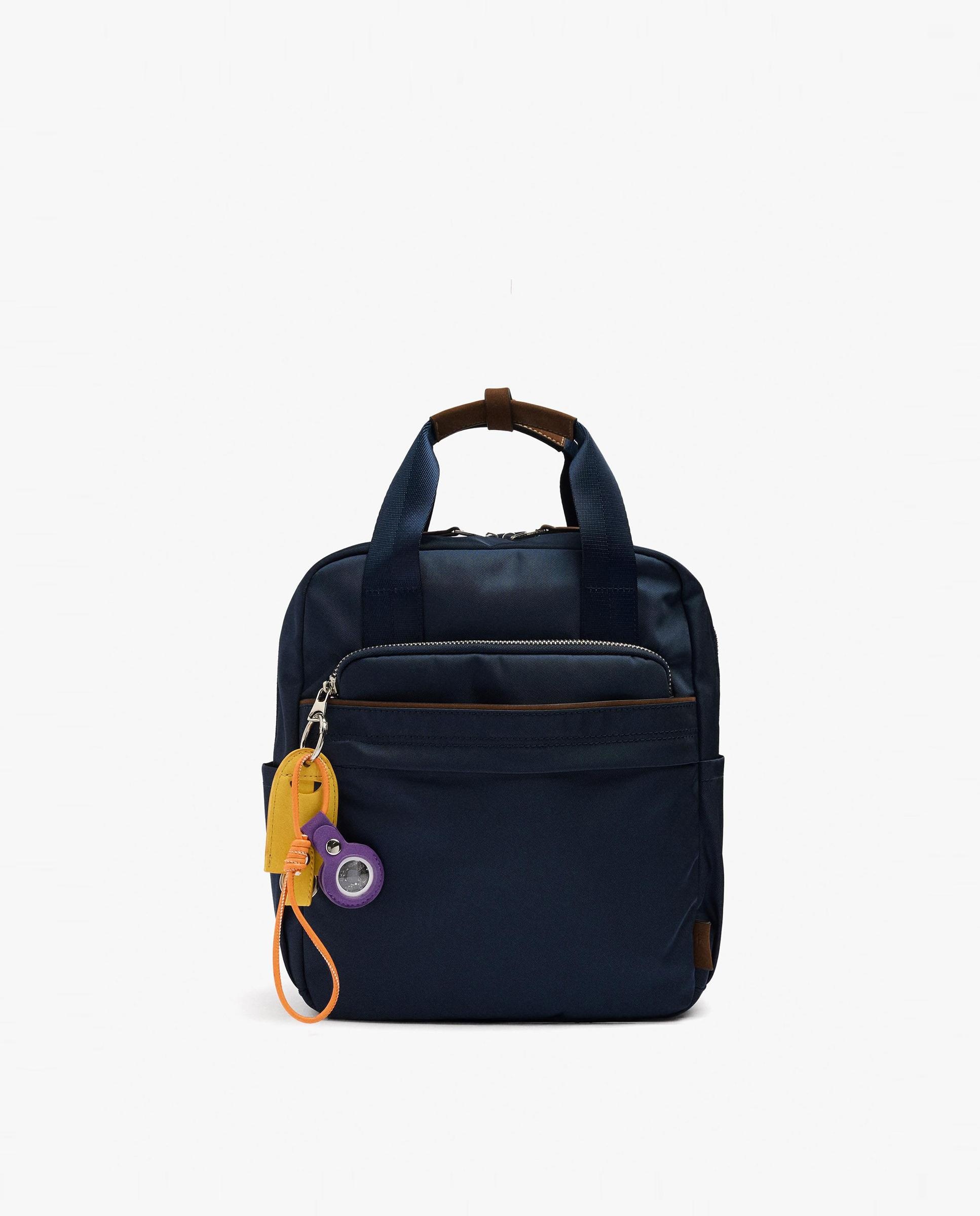 Mochila de mujer con varios compartimentos y cierre de cremallera con llavero extraíble en liso - Parfois - Azul marino Azul marino-1