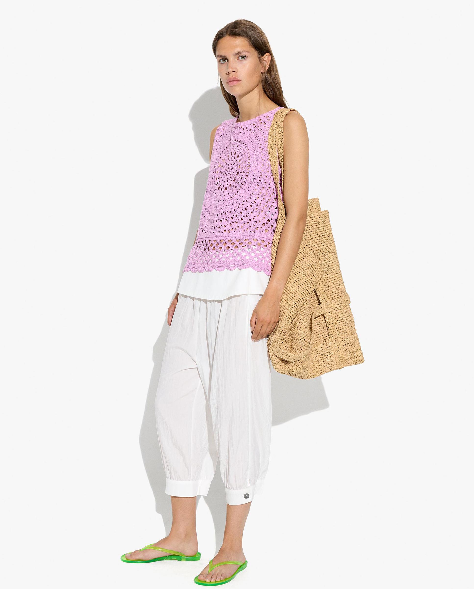 Top de mujer 100% algodón de crochet en liso - Parfois - Rosa Rosa-2