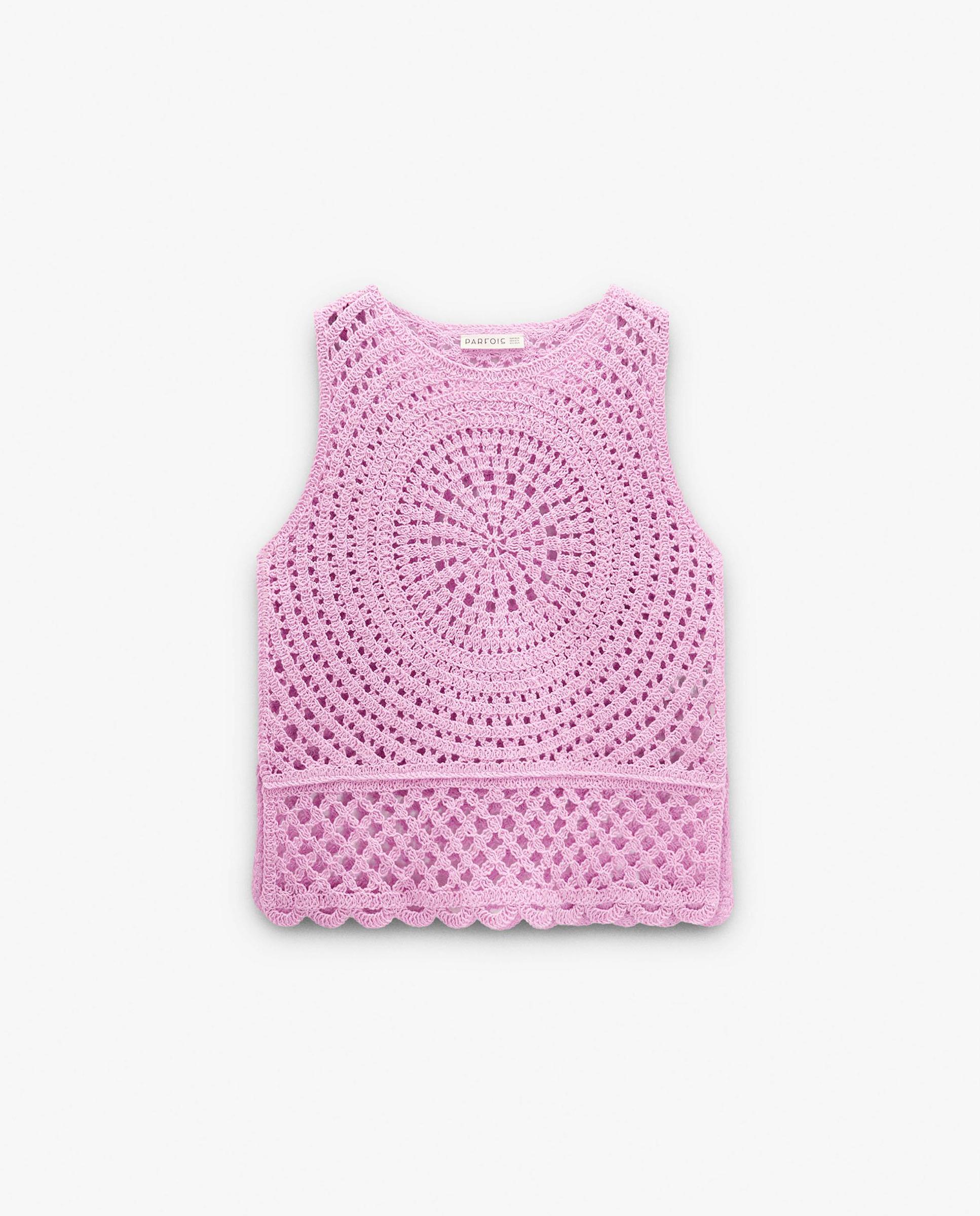 Top de mujer 100% algodón de crochet en liso - Parfois - Rosa Rosa-6