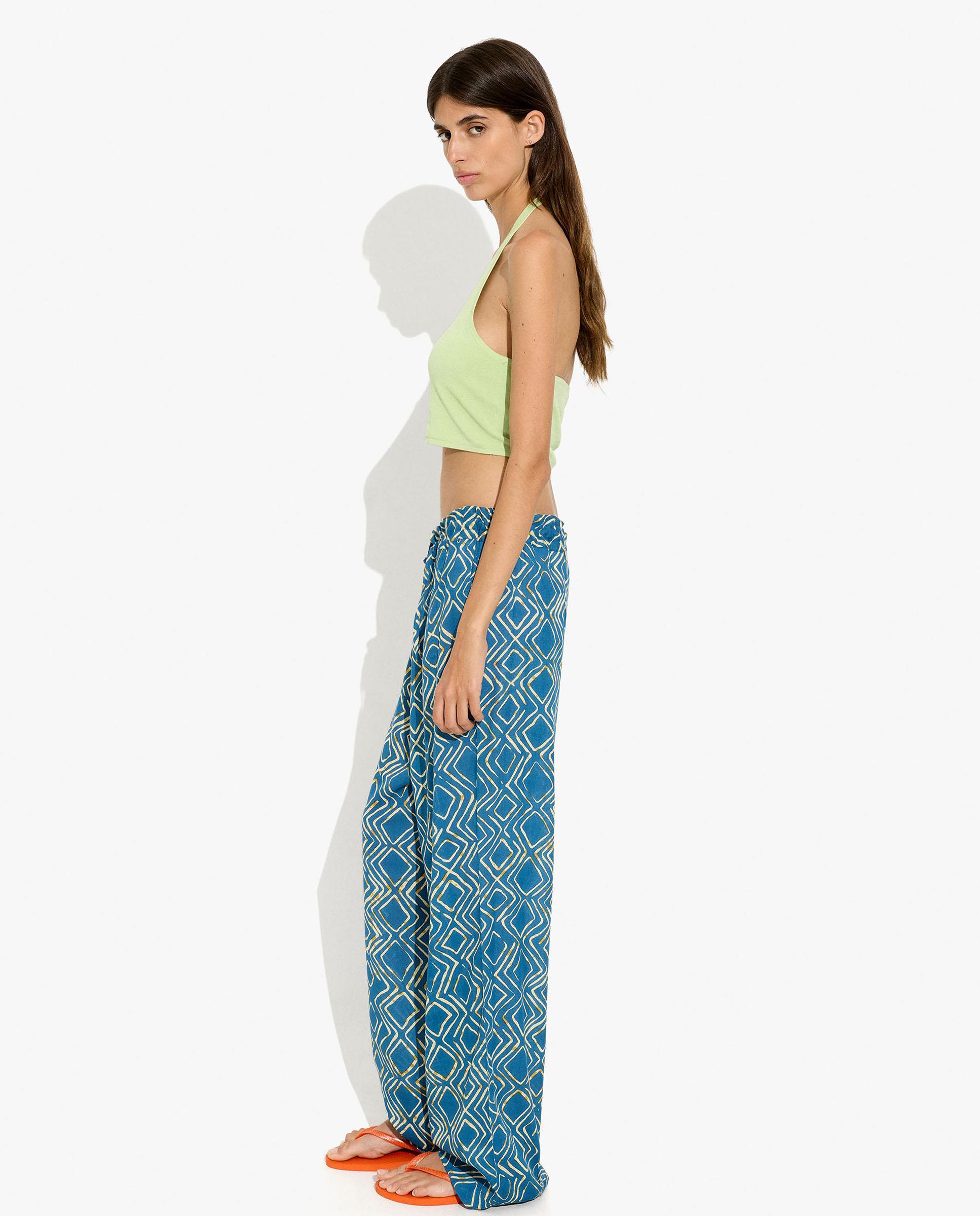 Pantalones anchos de mujer con cintura elástica y estampado geométrico - Parfois - Azul Azul-3