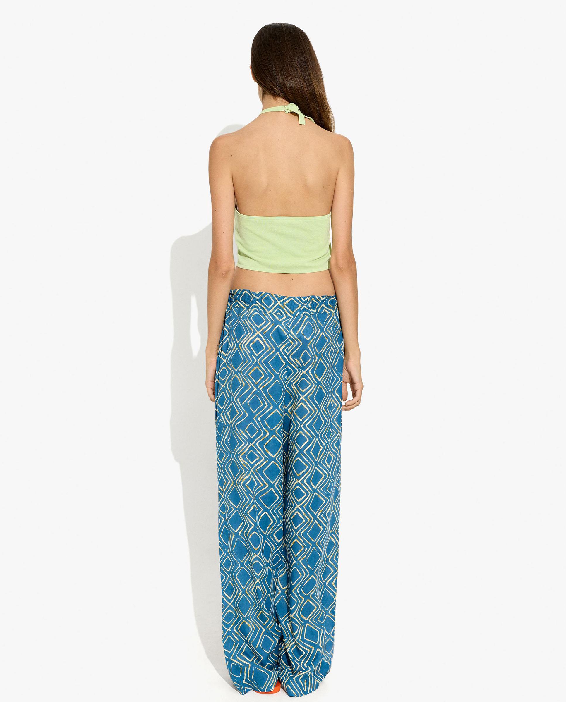 Pantalones anchos de mujer con cintura elástica y estampado geométrico - Parfois - Azul Azul-4