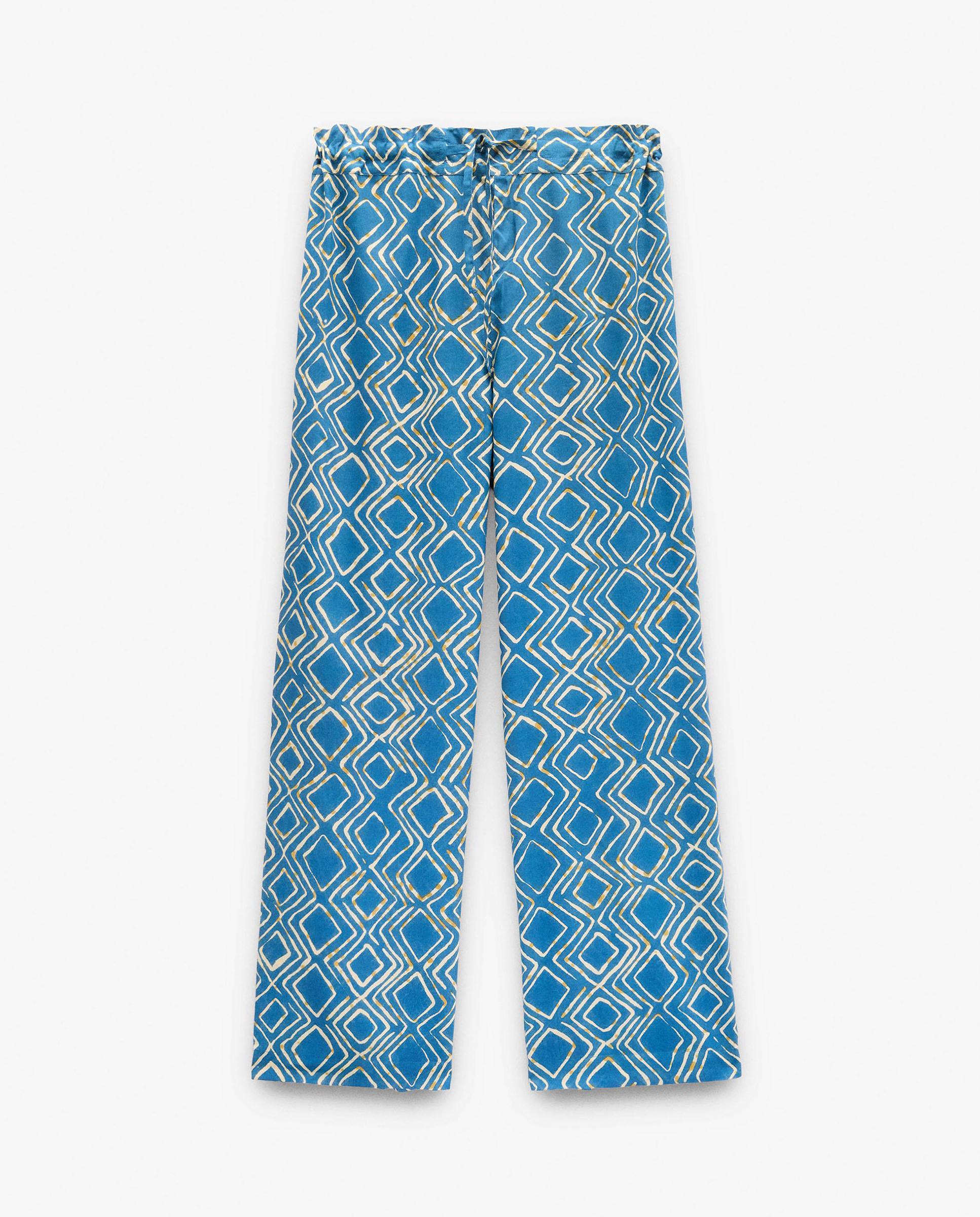 Pantalones anchos de mujer con cintura elástica y estampado geométrico - Parfois - Azul Azul-7